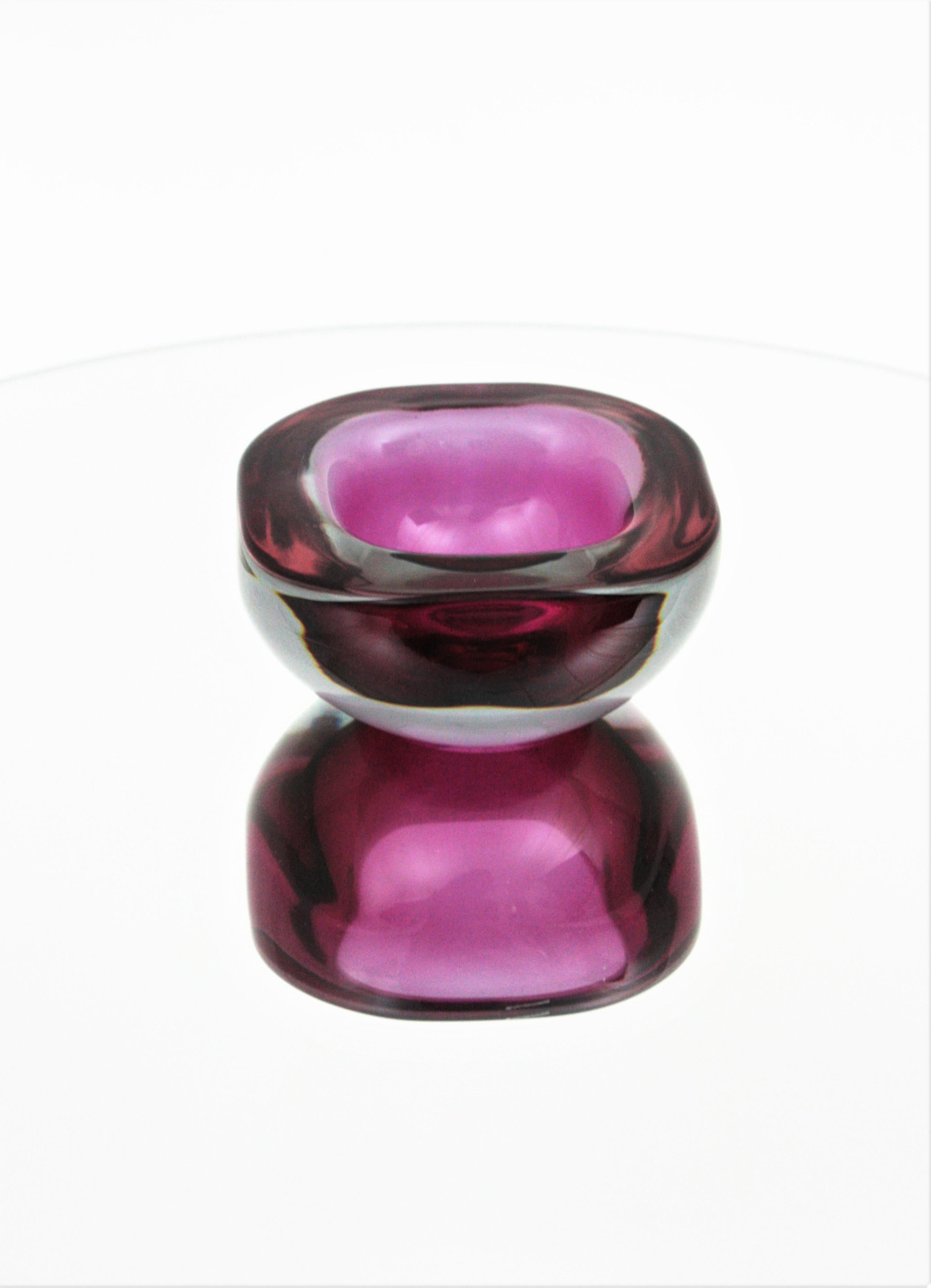 Schale aus Murano Sommerso Muranoglas in Violett und Rosa mit Fuchsiafarbenem Geode-Muranoglas von Archimede Seguso im Angebot 2