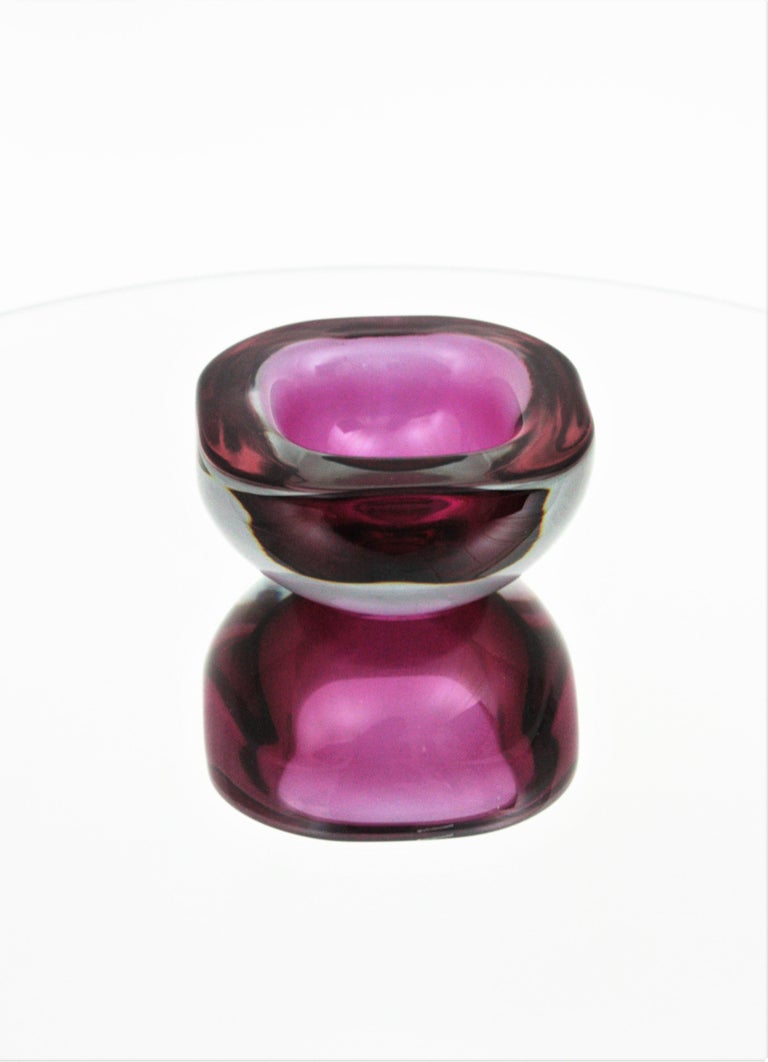 Archimede Seguso Murano Sommerso Purple Pink Fuchsia Geode Art Glass Bowl For Sale 1