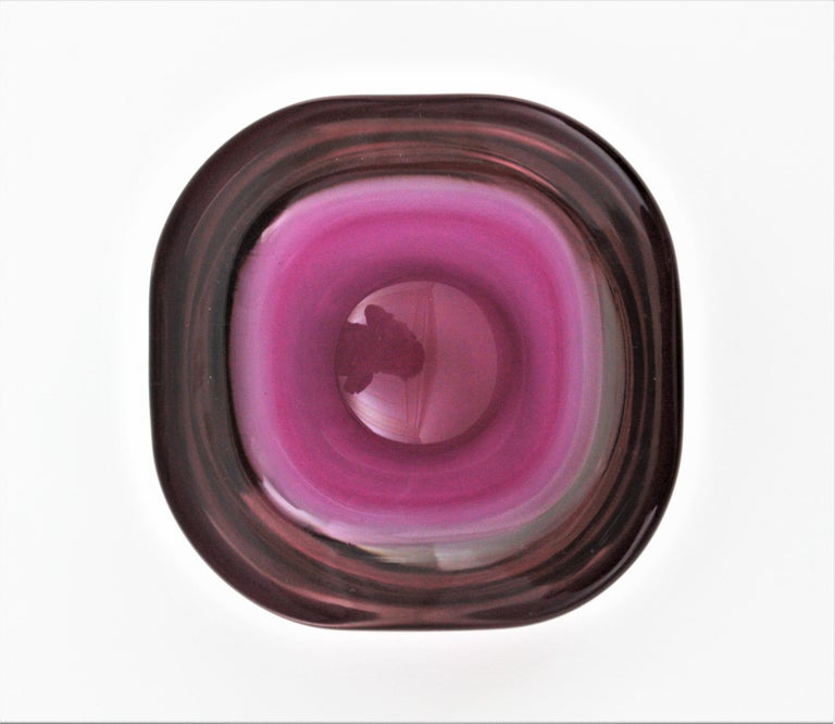 Archimede Seguso Murano Sommerso Purple Pink Fuchsia Geode Art Glass Bowl For Sale 2
