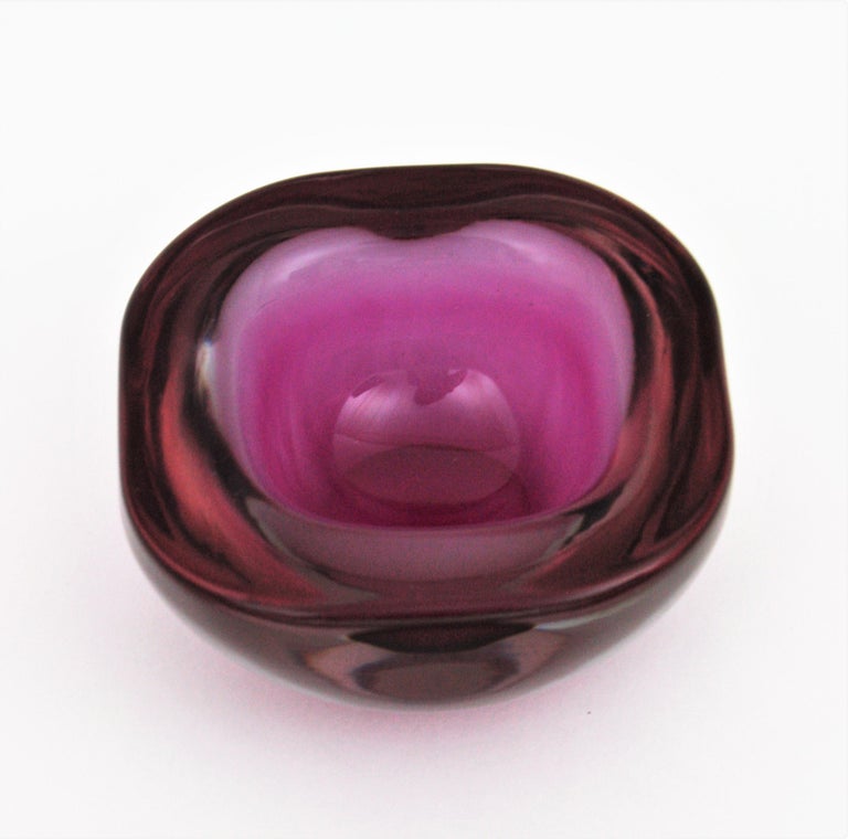 Archimede Seguso Murano Sommerso Purple Pink Fuchsia Geode Art Glass Bowl For Sale 3