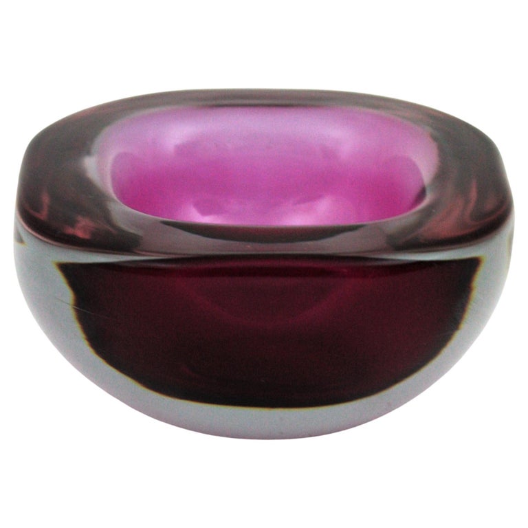 Archimede Seguso Murano Sommerso Purple Pink Fuchsia Geode Art Glass Bowl For Sale