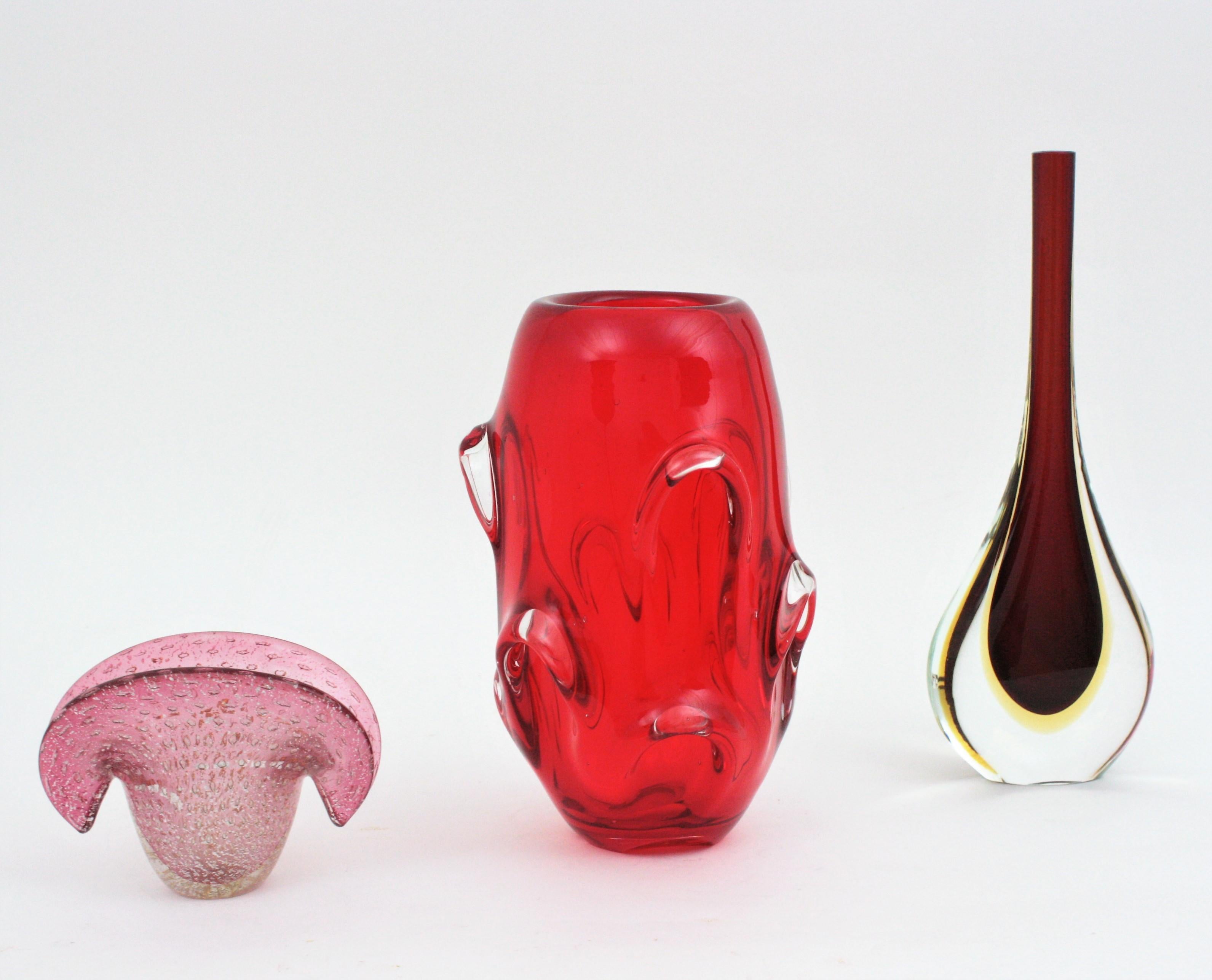 Archimede Seguso Murano Sommerso Red Art Glass Vase, 1960s For Sale 7