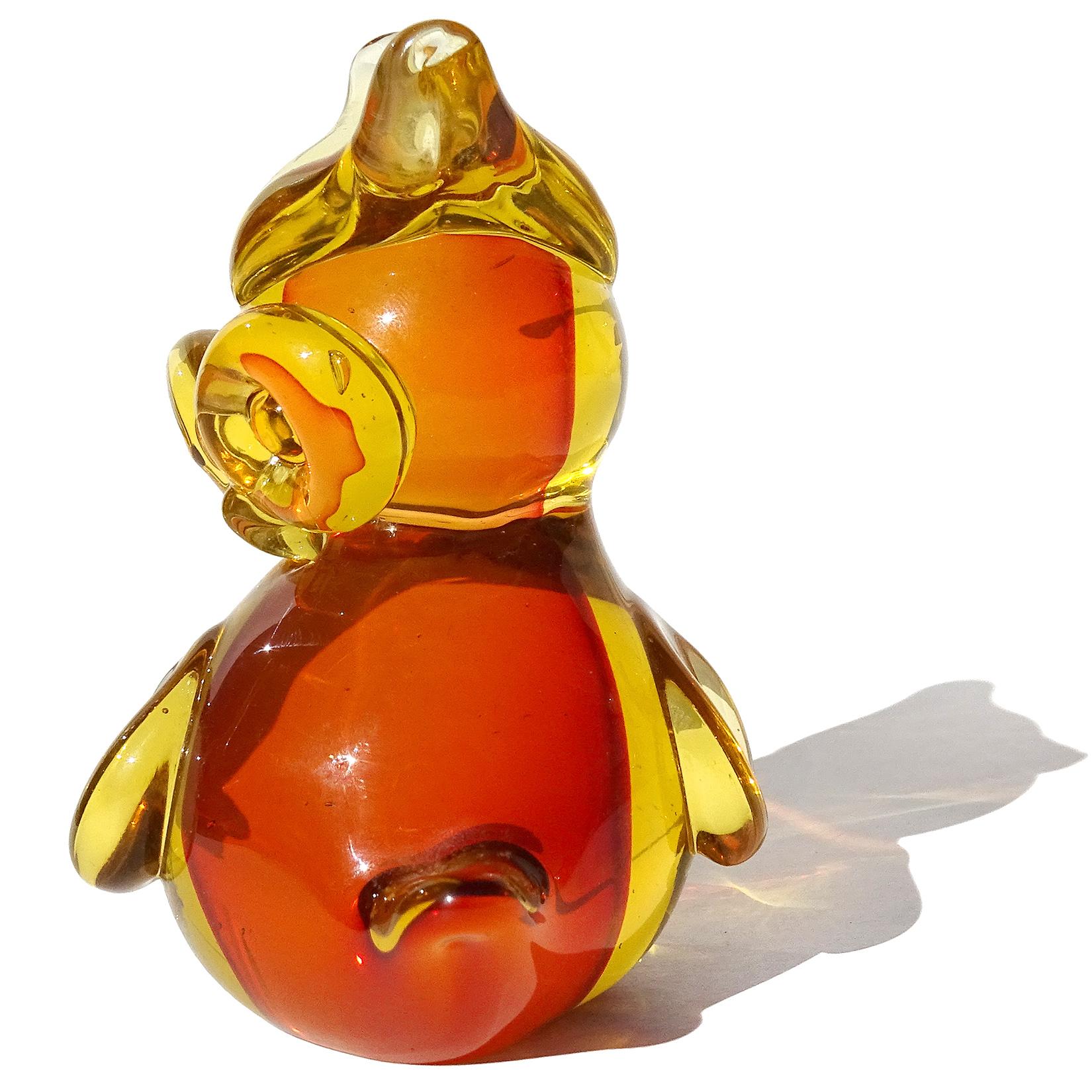 20th Century Archimede Seguso Murano Sommerso Red Orange Italian Art Glass Owl Bird Figurine For Sale