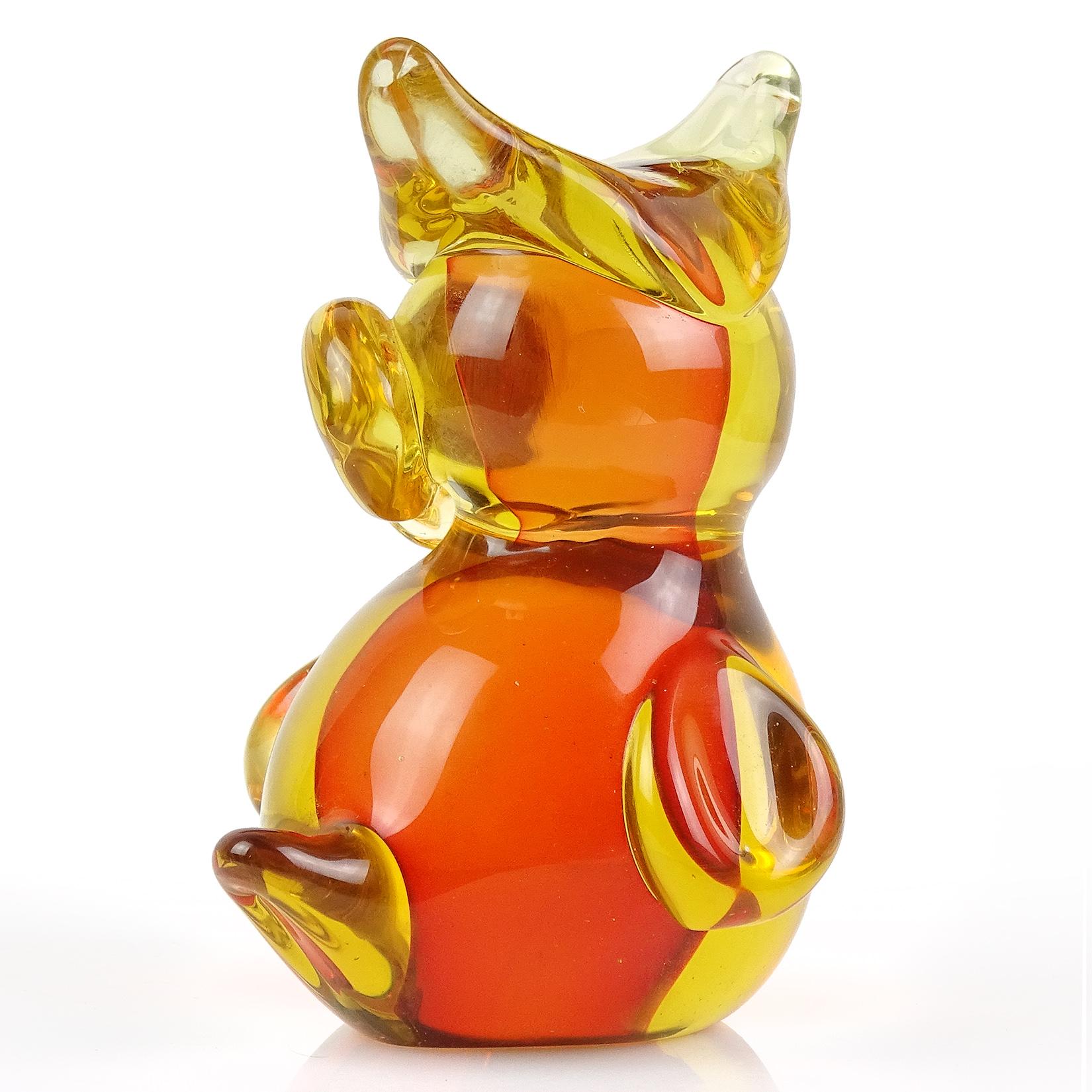 Archimede Seguso Murano Sommerso Red Orange Italian Art Glass Owl Bird Figurine For Sale 1