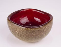 Archimede Seguso Murano Square Polveri Bowl Red with Gold Glass 1950s