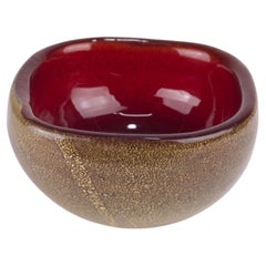 Used Archimede Seguso Murano Square Polveri Bowl Red with Gold Glass 1950s
