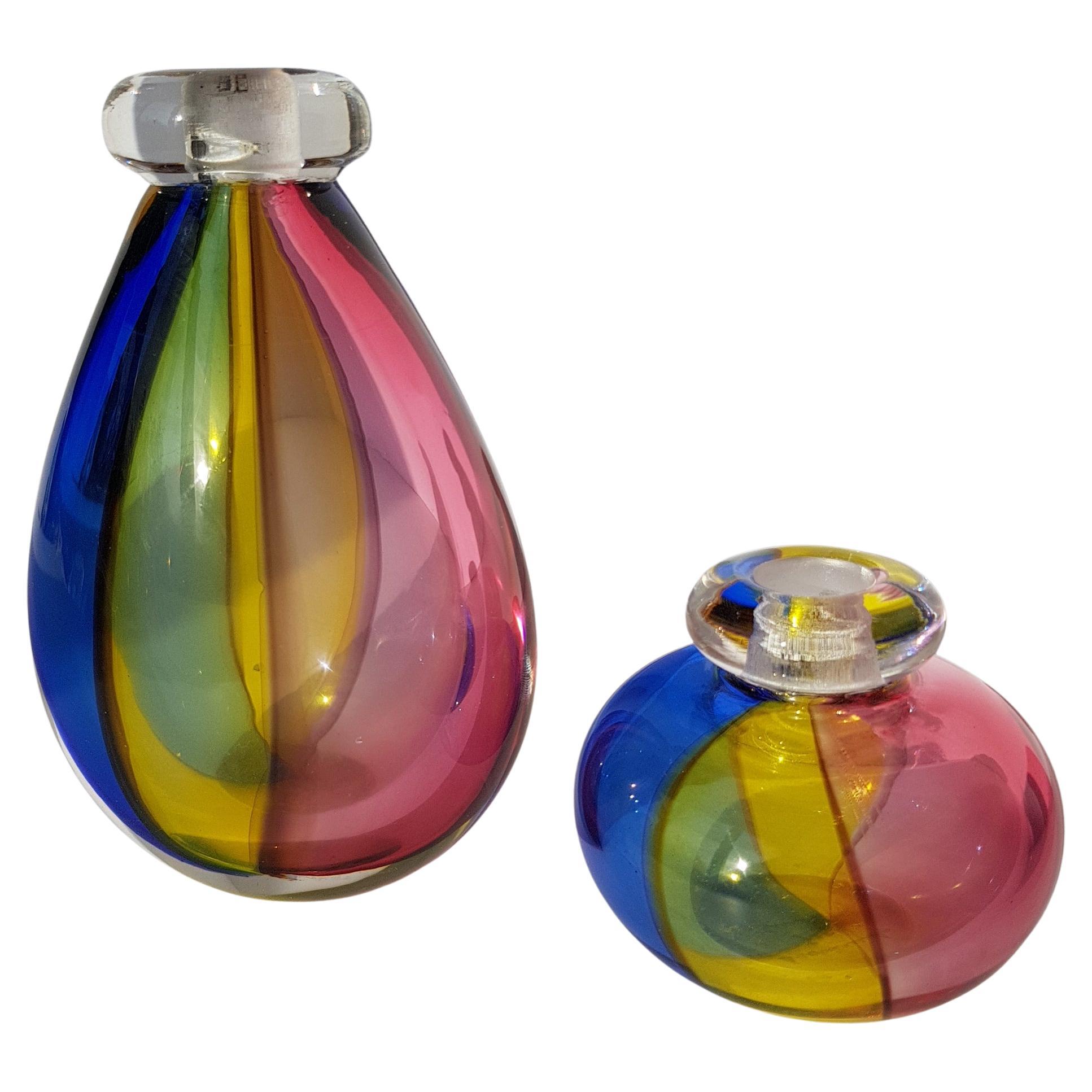Archimede Seguso Murano Tiffany Kunstglas Vasen Flaschen Gefäß Regenbogen Carnevale im Angebot