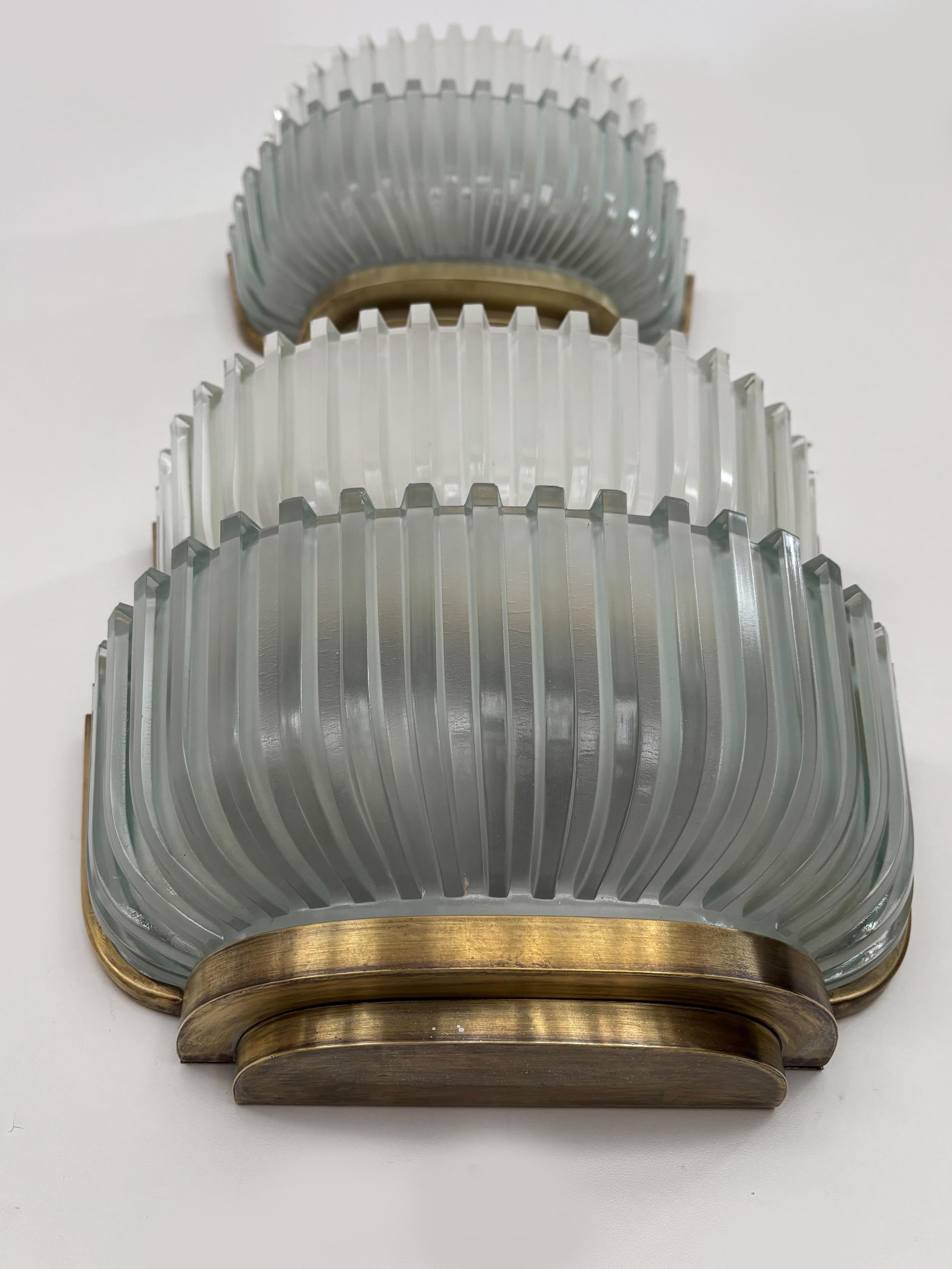 Archimede Seguso Murano Venecia Apliques de latón y cristal italianos de mediados de siglo 1950 en venta 4