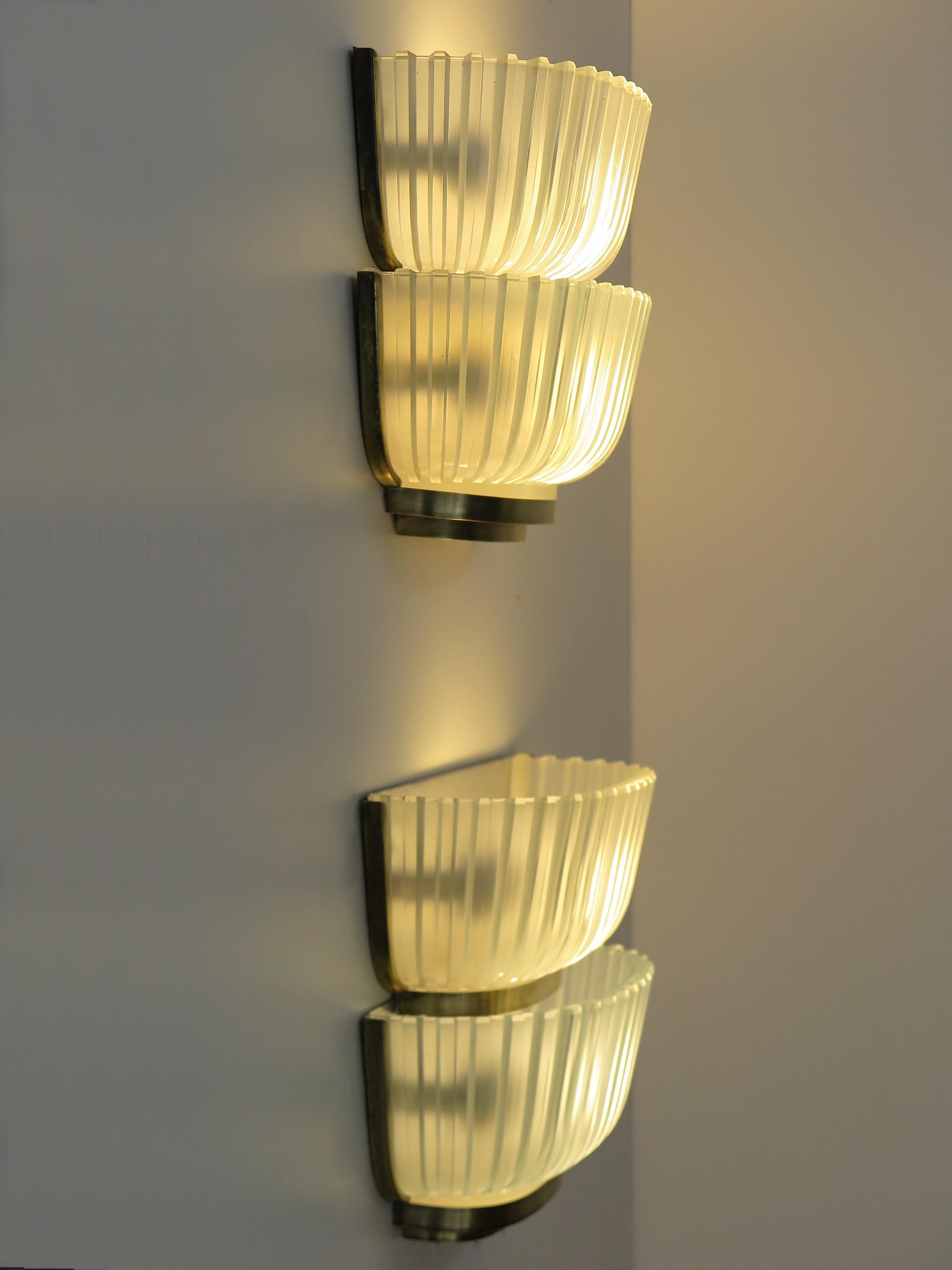 Archimede Seguso Murano Venecia Apliques de latón y cristal italianos de mediados de siglo 1950 Italiano en venta