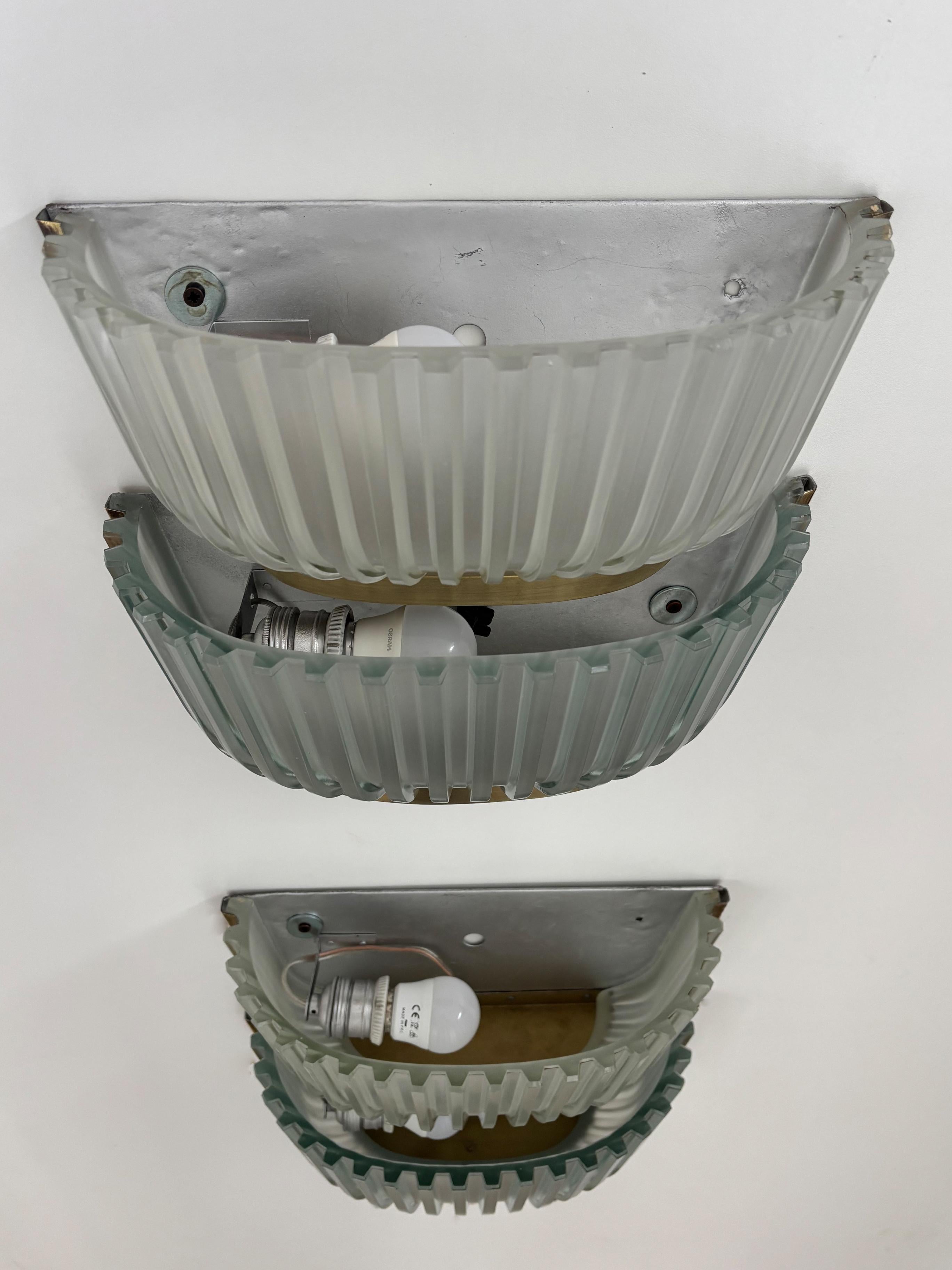 Archimede Seguso Murano Venecia Apliques de latón y cristal italianos de mediados de siglo 1950 en venta 1