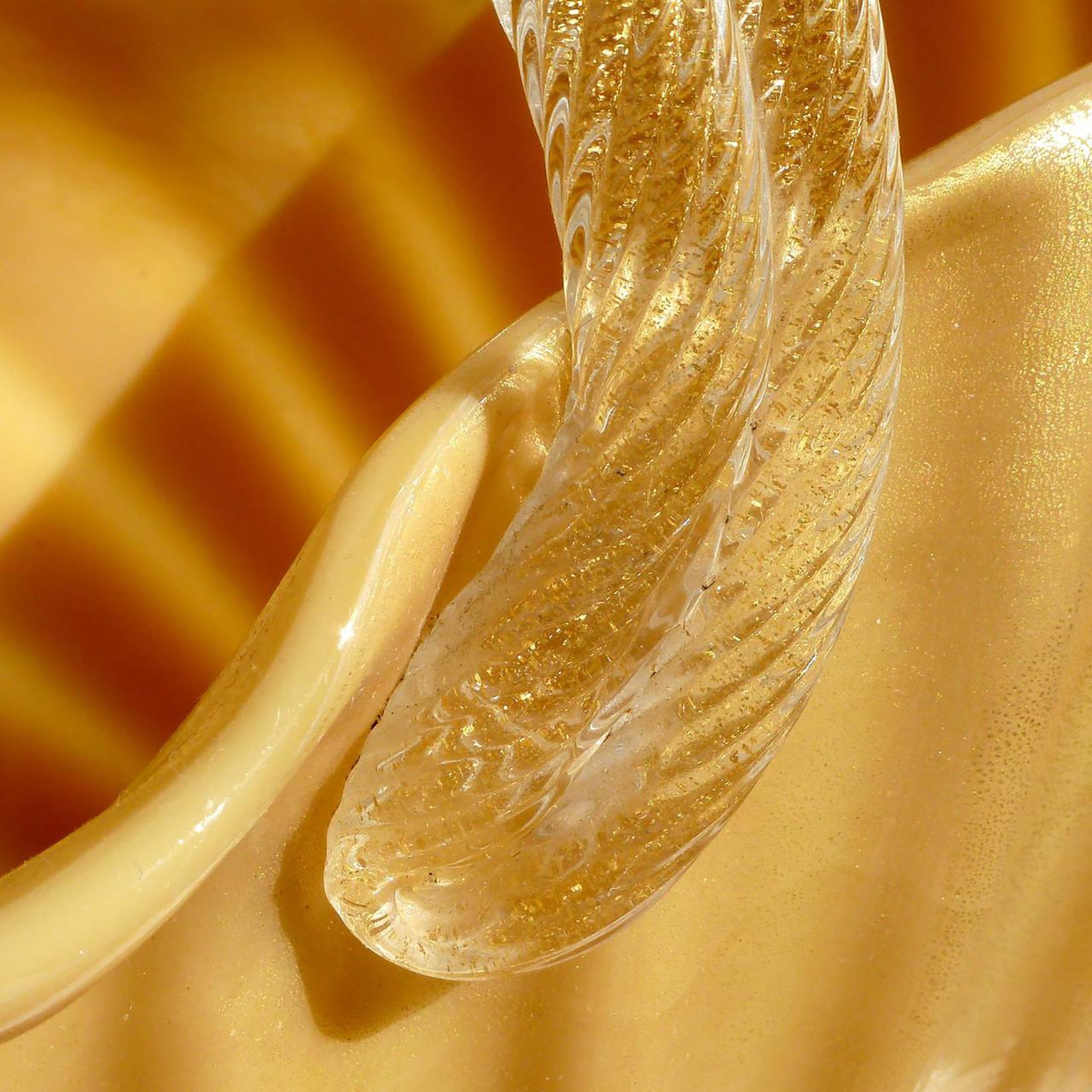 Mid-Century Modern Archimede Seguso Murano Yellow Gold Flecks Italian Art Glass Flower Basket Vase
