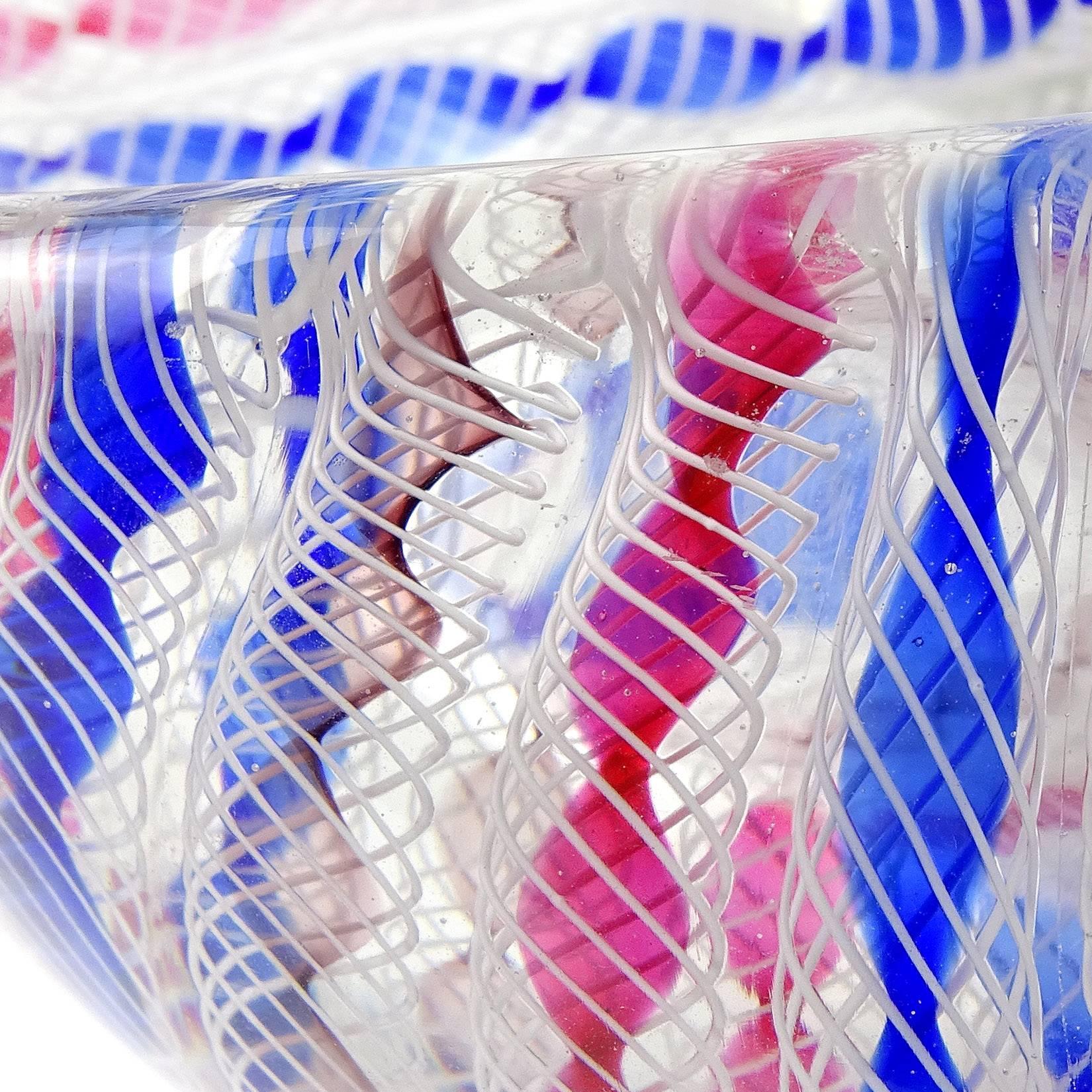 Archimede Seguso Murano Zanfirico Latticino Ribbons Italian Art Glass Bowl In Good Condition In Kissimmee, FL