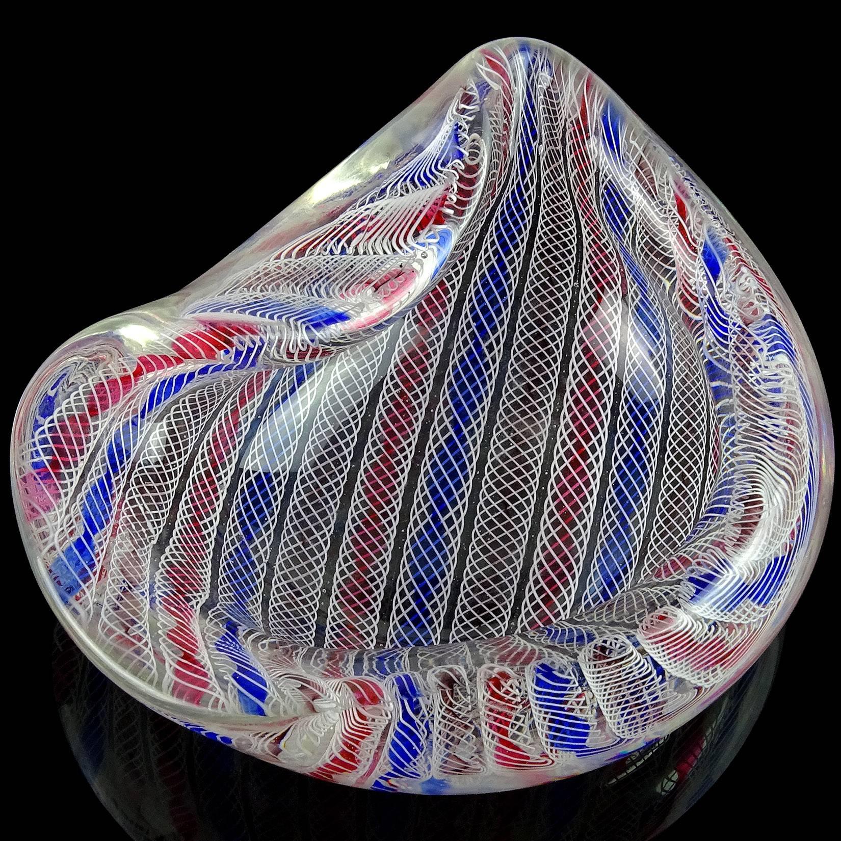 Archimede Seguso Murano Zanfirico Latticino Ribbons Italian Art Glass Bowl 1