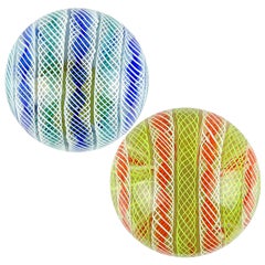 Archimede Seguso Murano Zanfirico Twist Ribbons Italian Art Glass Paperweights