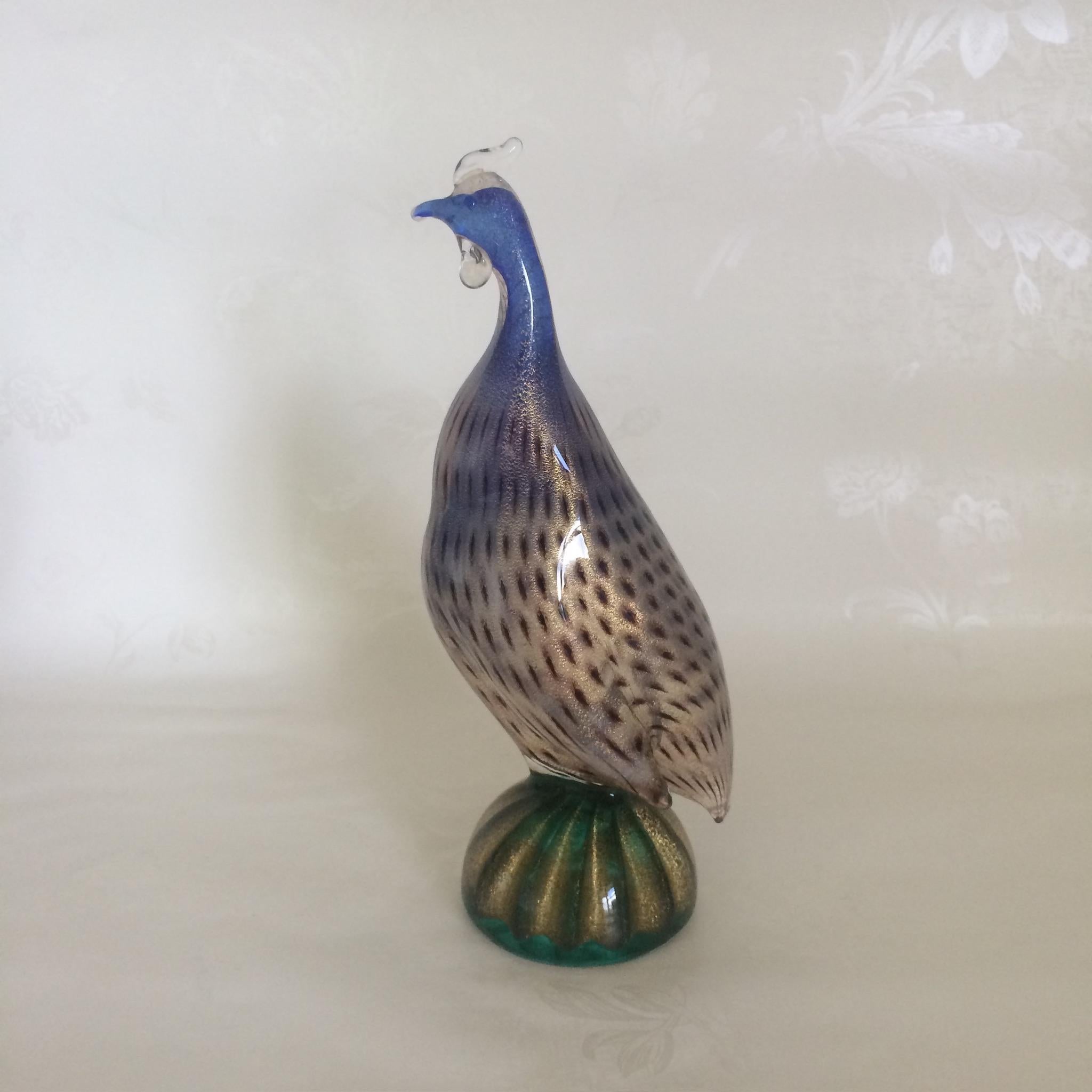 Vetro Archimede Seguso Coppia di galline d'India a puntini in vetro di Murano opalescente, maschio e femmina in vendita