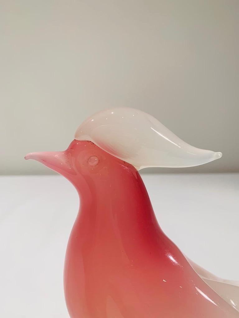 Archimede Seguso opaline bicolor 1950 Murano Glass pair of pheasants  For Sale 2