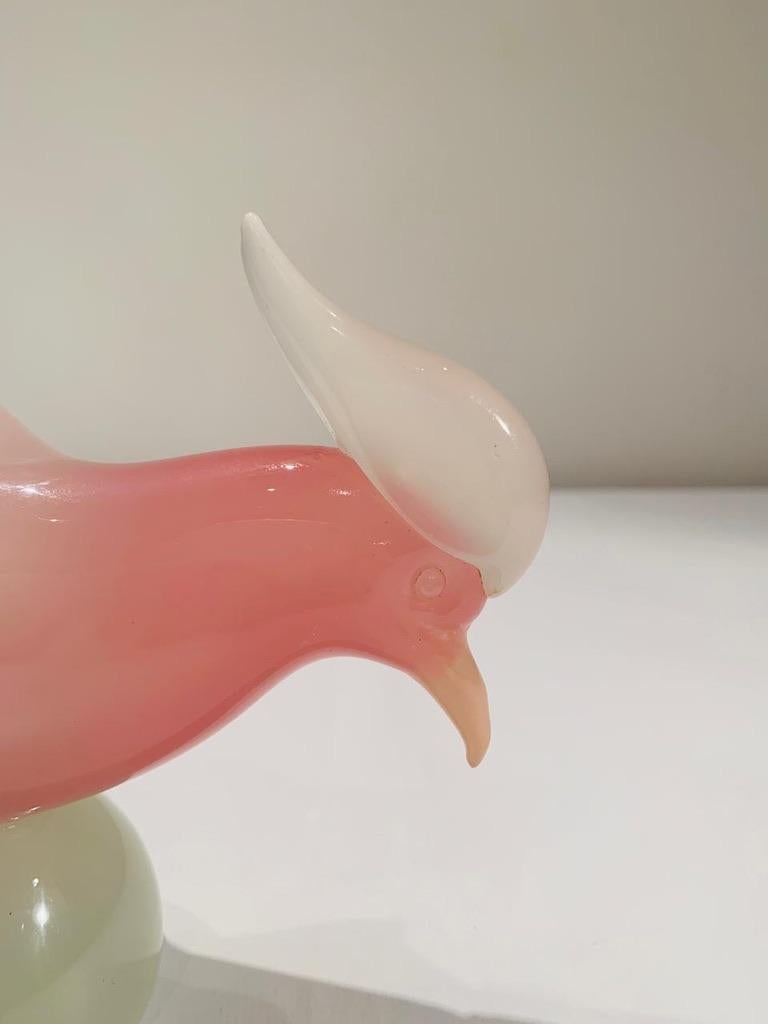 Mid-Century Modern Archimede Seguso opaline bicolor 1950 Murano Glass pair of pheasants  For Sale