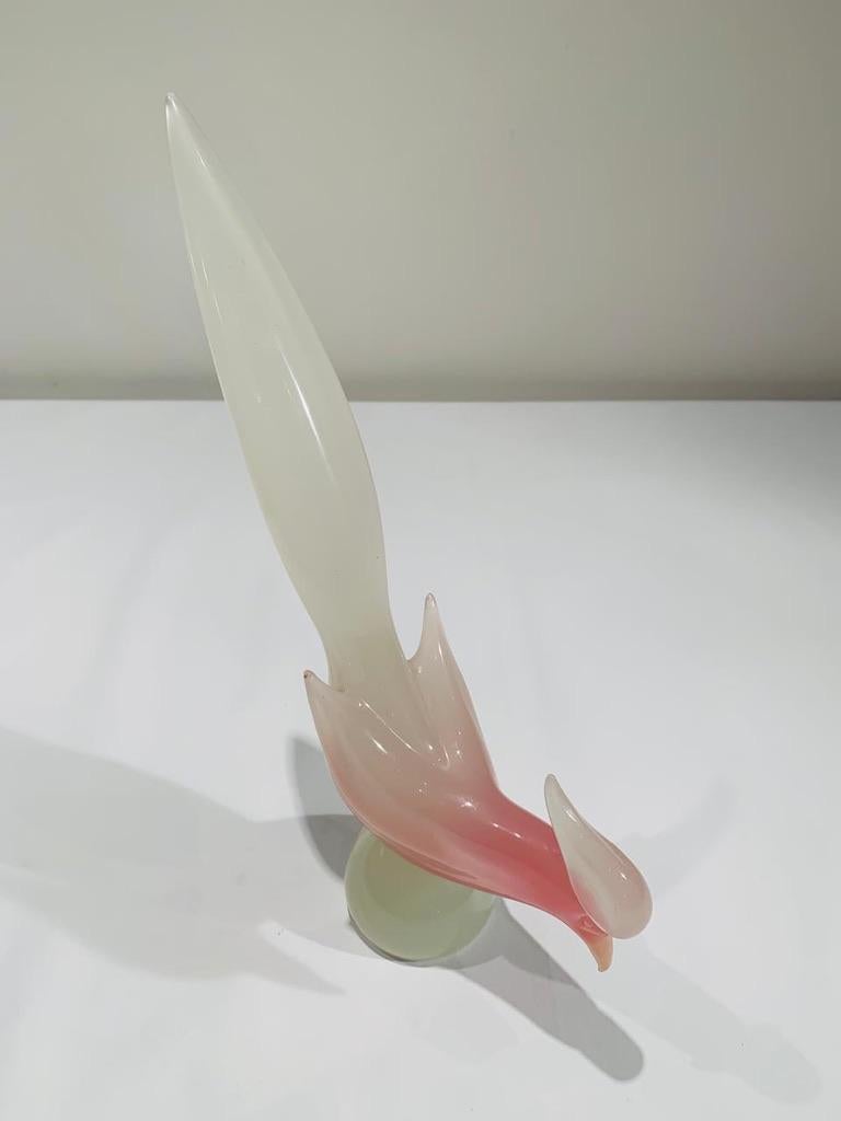 Other Archimede Seguso opaline bicolor 1950 Murano Glass pair of pheasants  For Sale