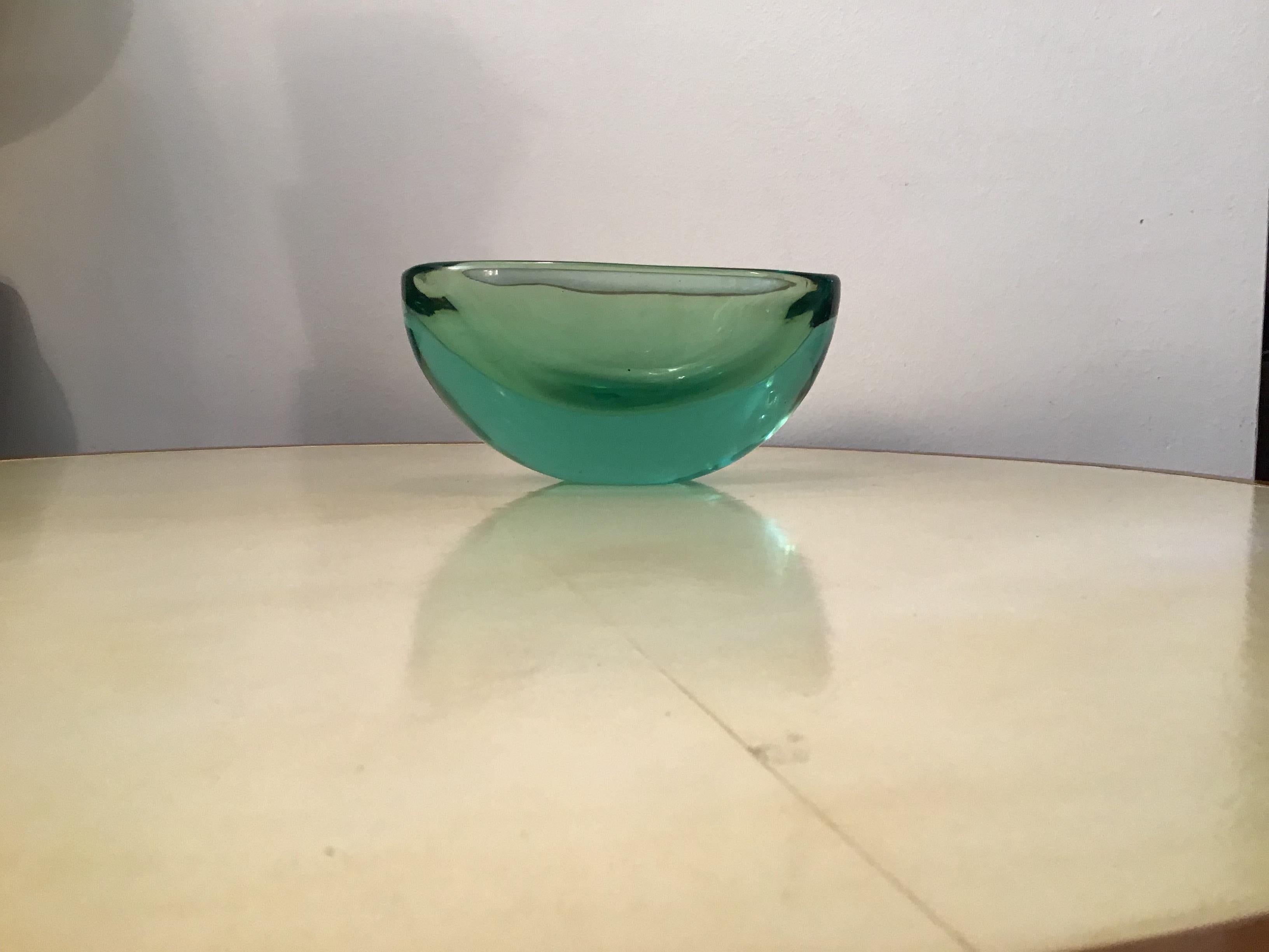 Archimede Seguso Oval Bowl, Green Submerged Glass Centrepiece, 1950 For Sale 5