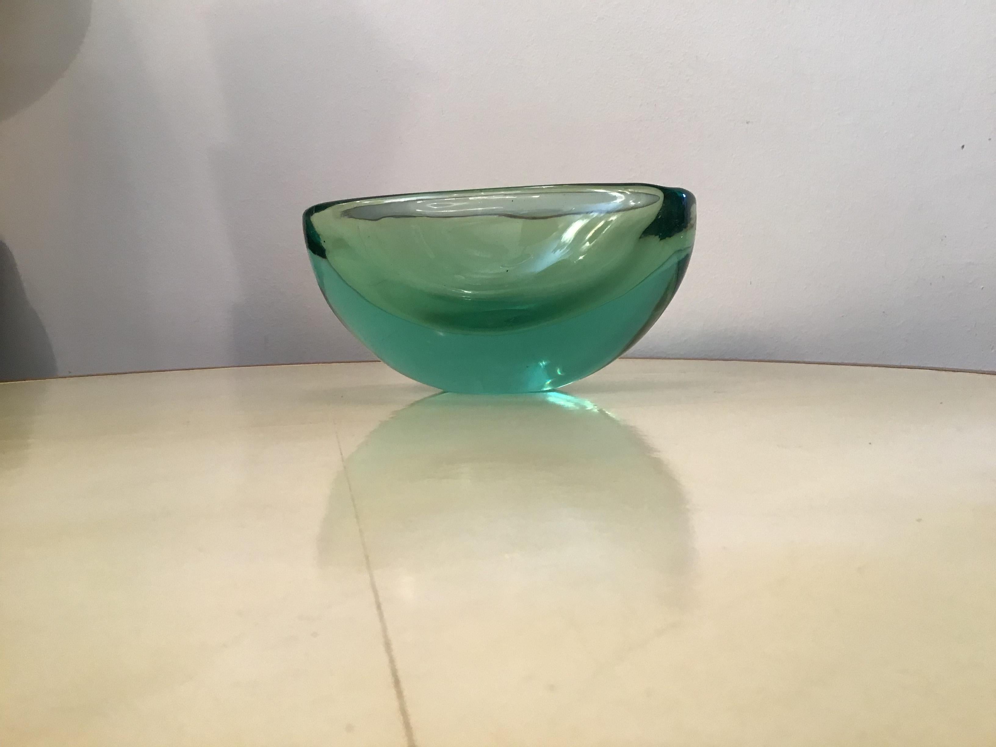 Other Archimede Seguso Oval Bowl, Green Submerged Glass Centrepiece, 1950 For Sale