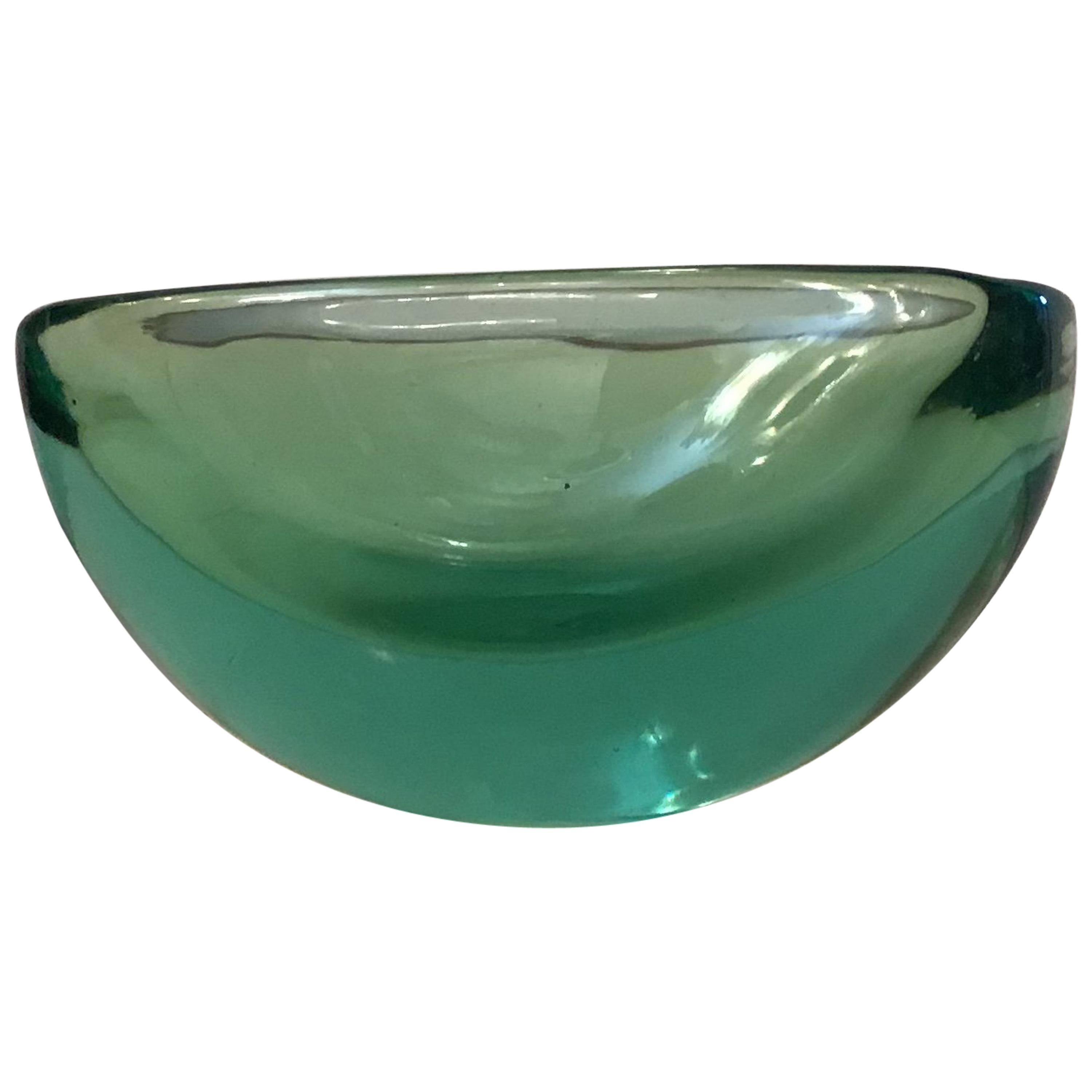 Archimede Seguso Oval Bowl, Green Submerged Glass Centrepiece, 1950 For Sale