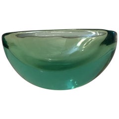 Archimede Seguso Oval Bowl, Green Submerged Glass Centrepiece, 1950