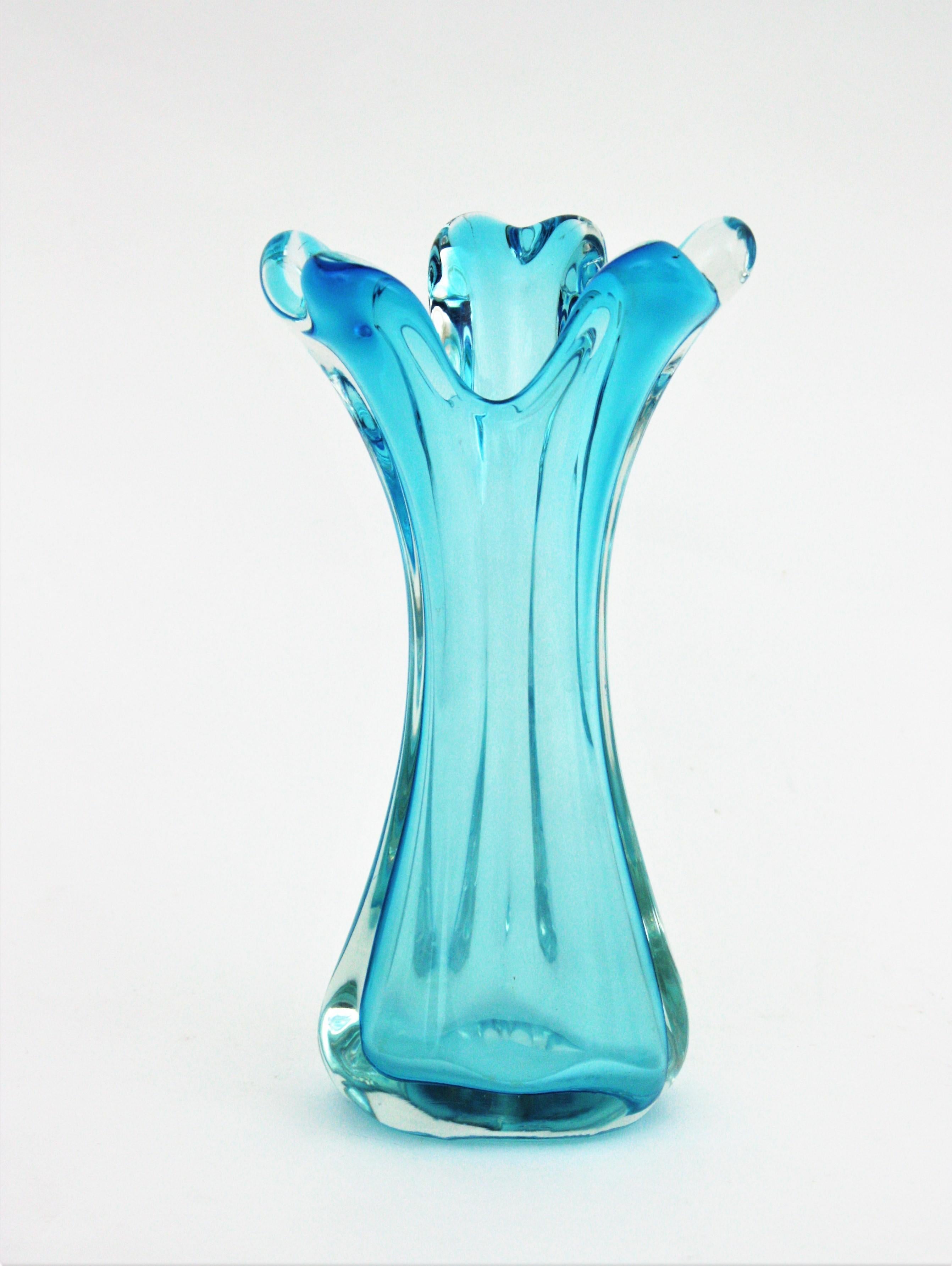 Pair of Archimede Seguso Blue Murano Art Glass Vases For Sale 4