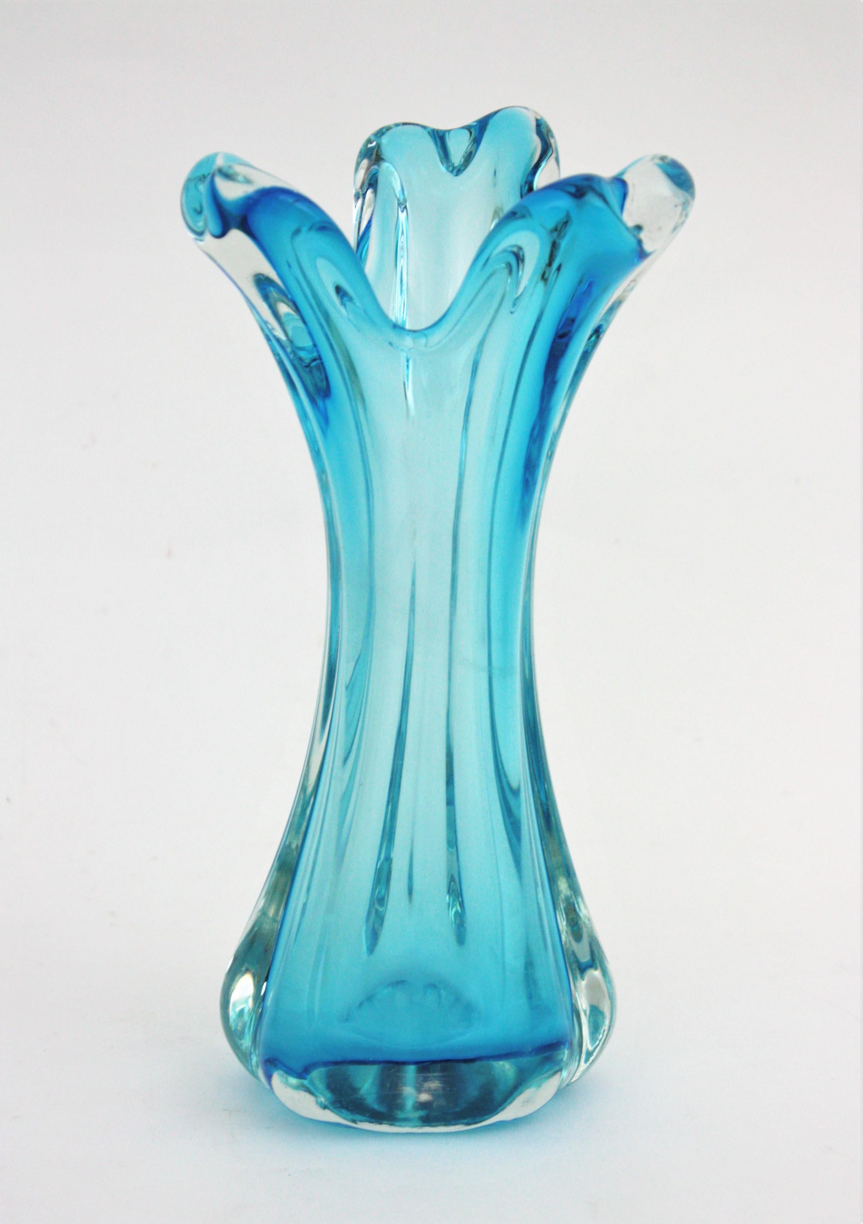 Pair of Archimede Seguso Blue Murano Art Glass Vases For Sale 5