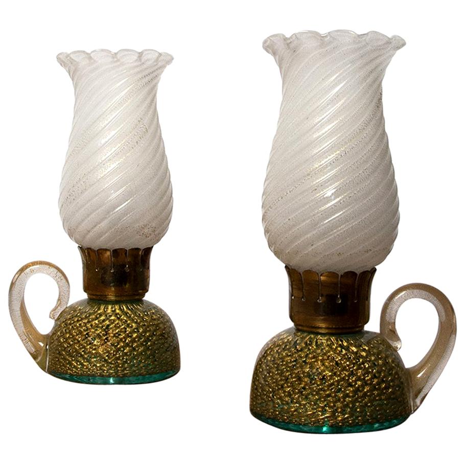 Archimede Seguso Pair of Murano Glass Table Lamps