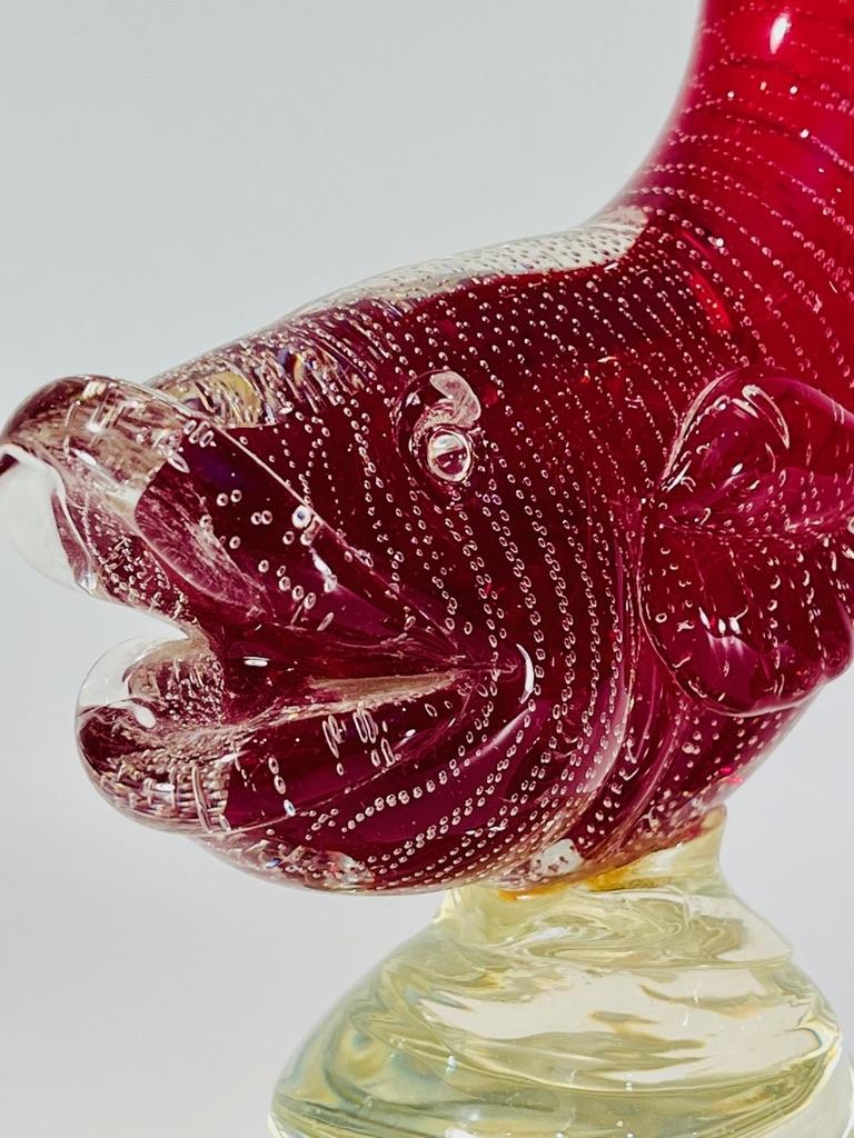 Italiano Archimede Seguso coppia di sculture in vetro di Murano pesci rossi 1950 in vendita