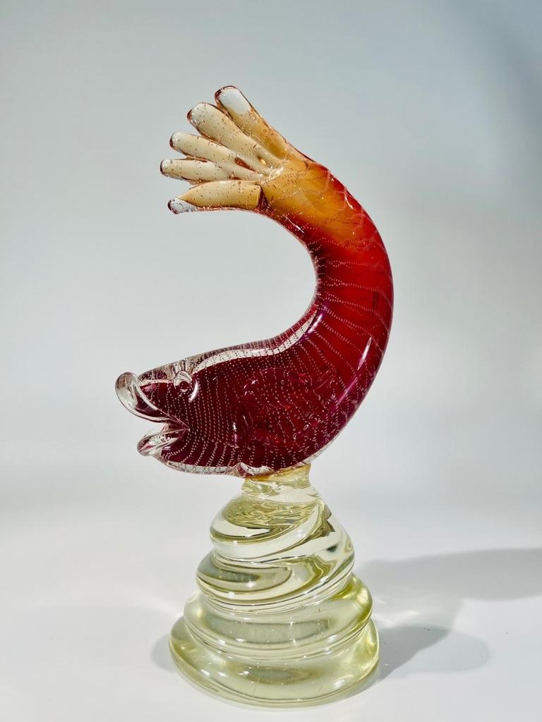 Archimede Seguso pair of sculptures in Murano glass red fishes 1950 In Good Condition For Sale In Rio De Janeiro, RJ