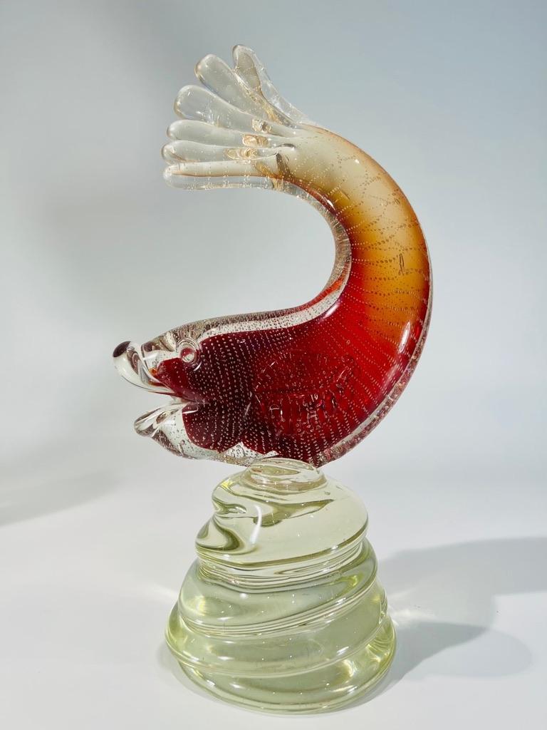 Mid-20th Century Archimede Seguso pair of sculptures in Murano glass red fishes 1950 For Sale
