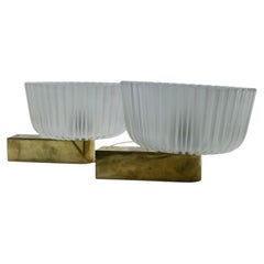Archimedes Seguso for Seguso Pair of Brass and Glass Wall Lamps