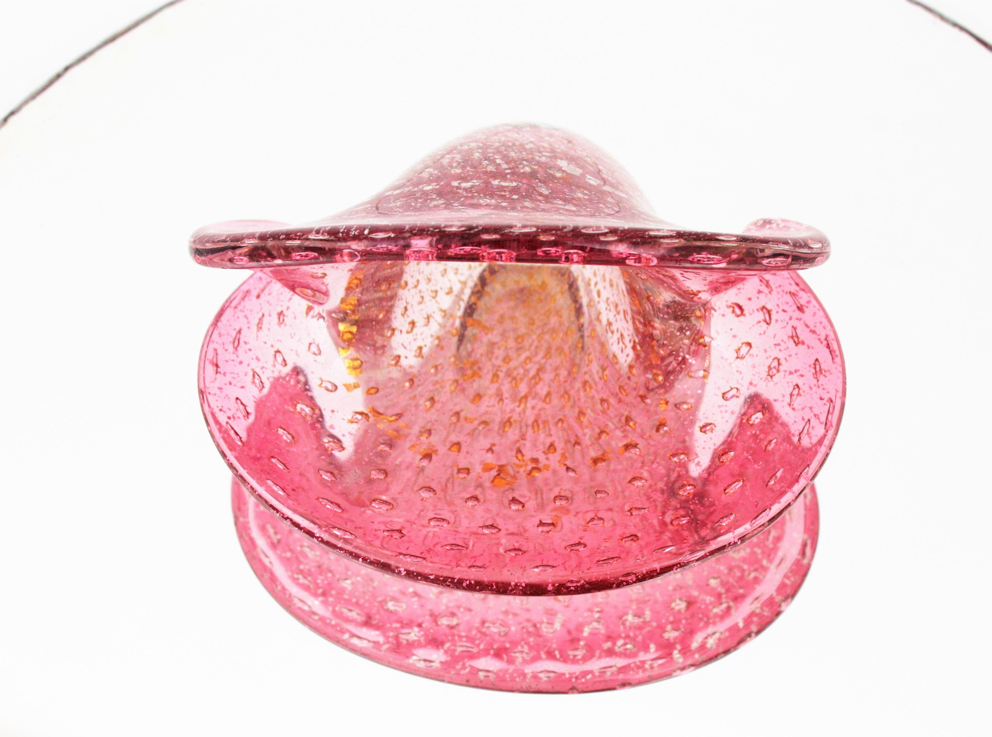 Archimede Seguso Pink Murano Glass Bullicante Clam Shell Bowl with Gold Flecks In Excellent Condition For Sale In Barcelona, ES