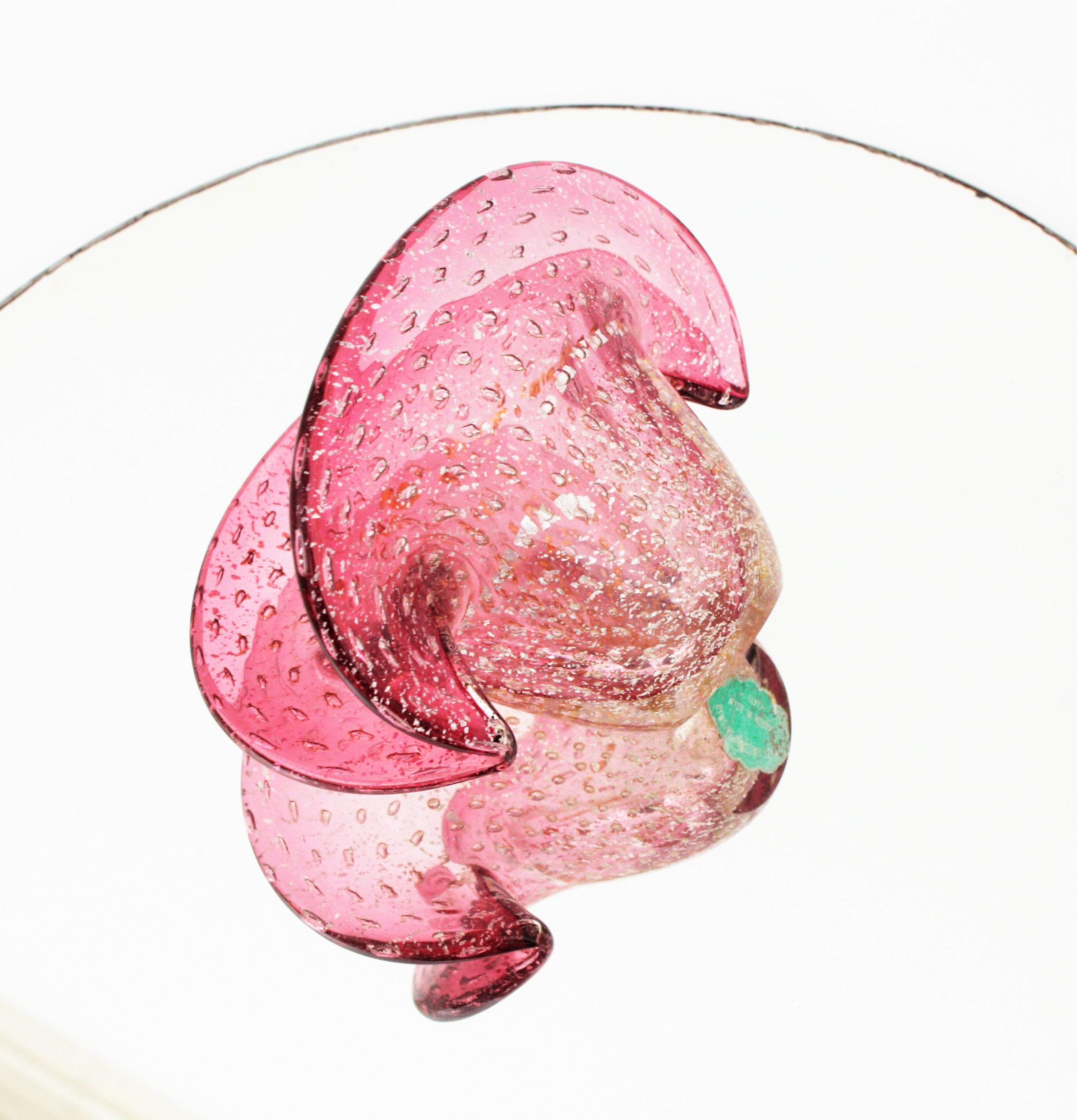 Art Glass Archimede Seguso Pink Murano Glass Bullicante Clam Shell Bowl with Gold Flecks For Sale