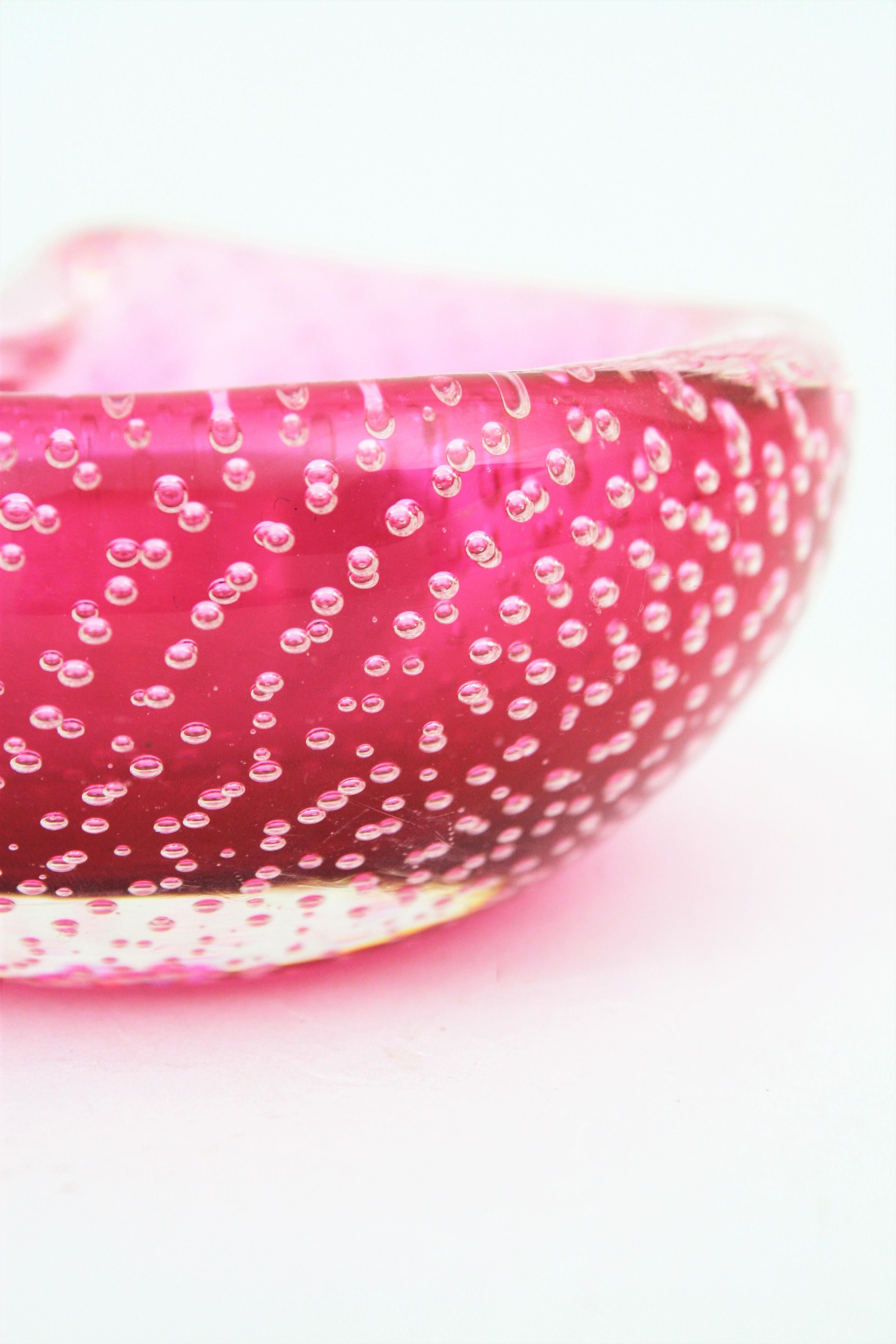 Archimede Seguso Pink Murano Glass Kidney Bowl with Air Bubbles, 1960s 4