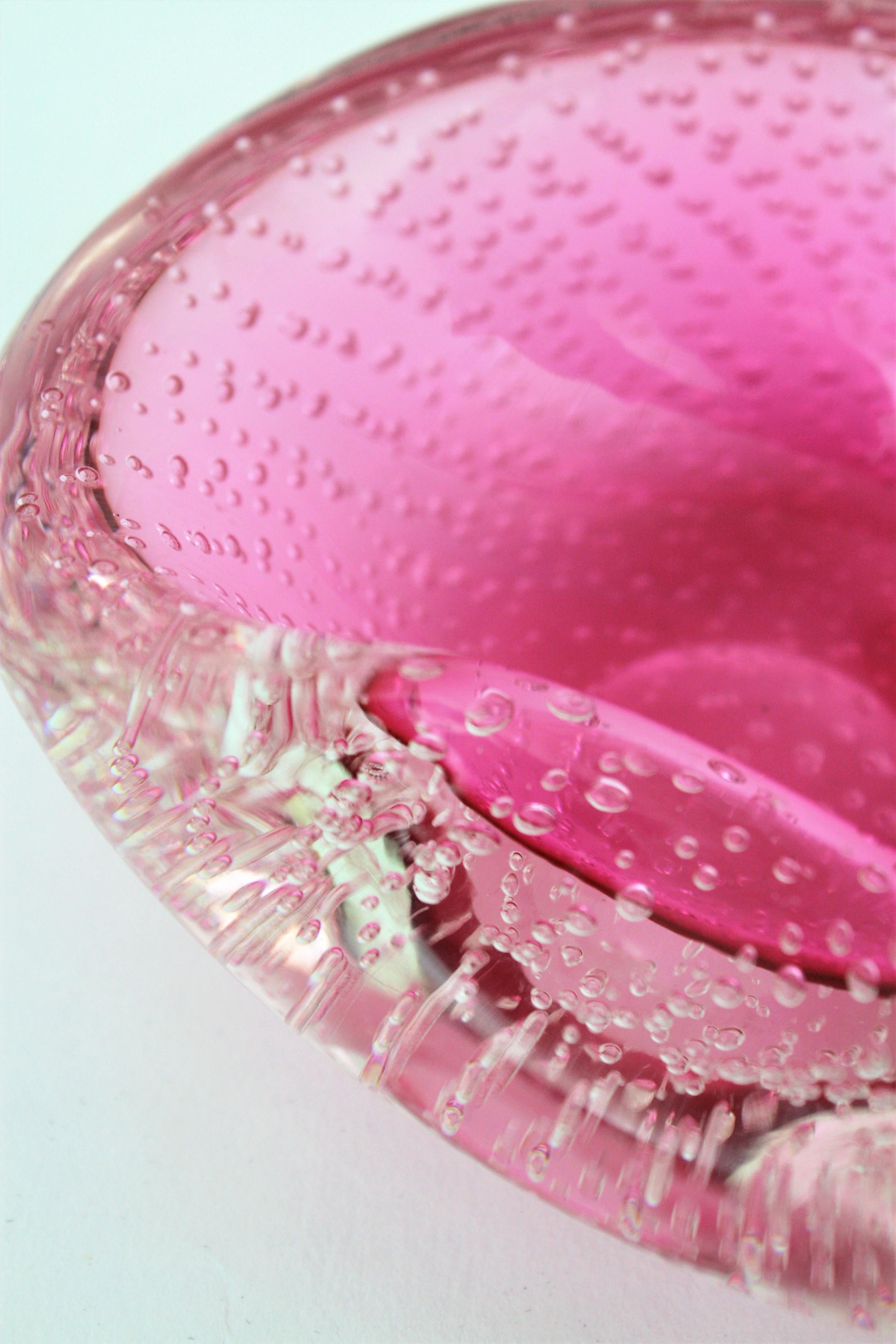 Archimede Seguso Pink Murano Glass Kidney Bowl with Air Bubbles, 1960s 9