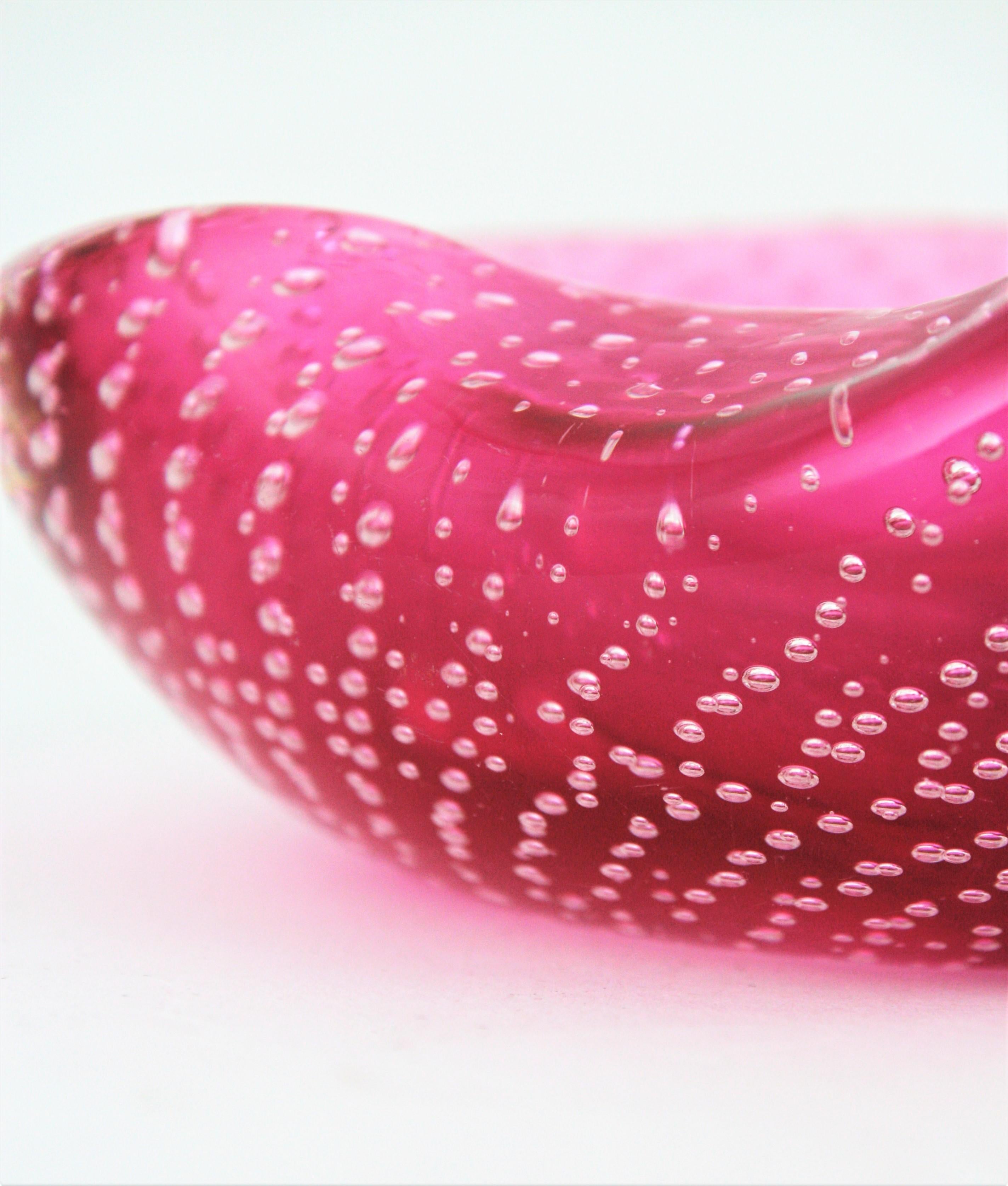 Archimede Seguso Pink Murano Glass Kidney Bowl with Air Bubbles, 1960s 10
