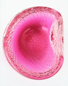 Archimede Seguso Pink Murano Glass Kidney Bowl with Air Bubbles, 1960s