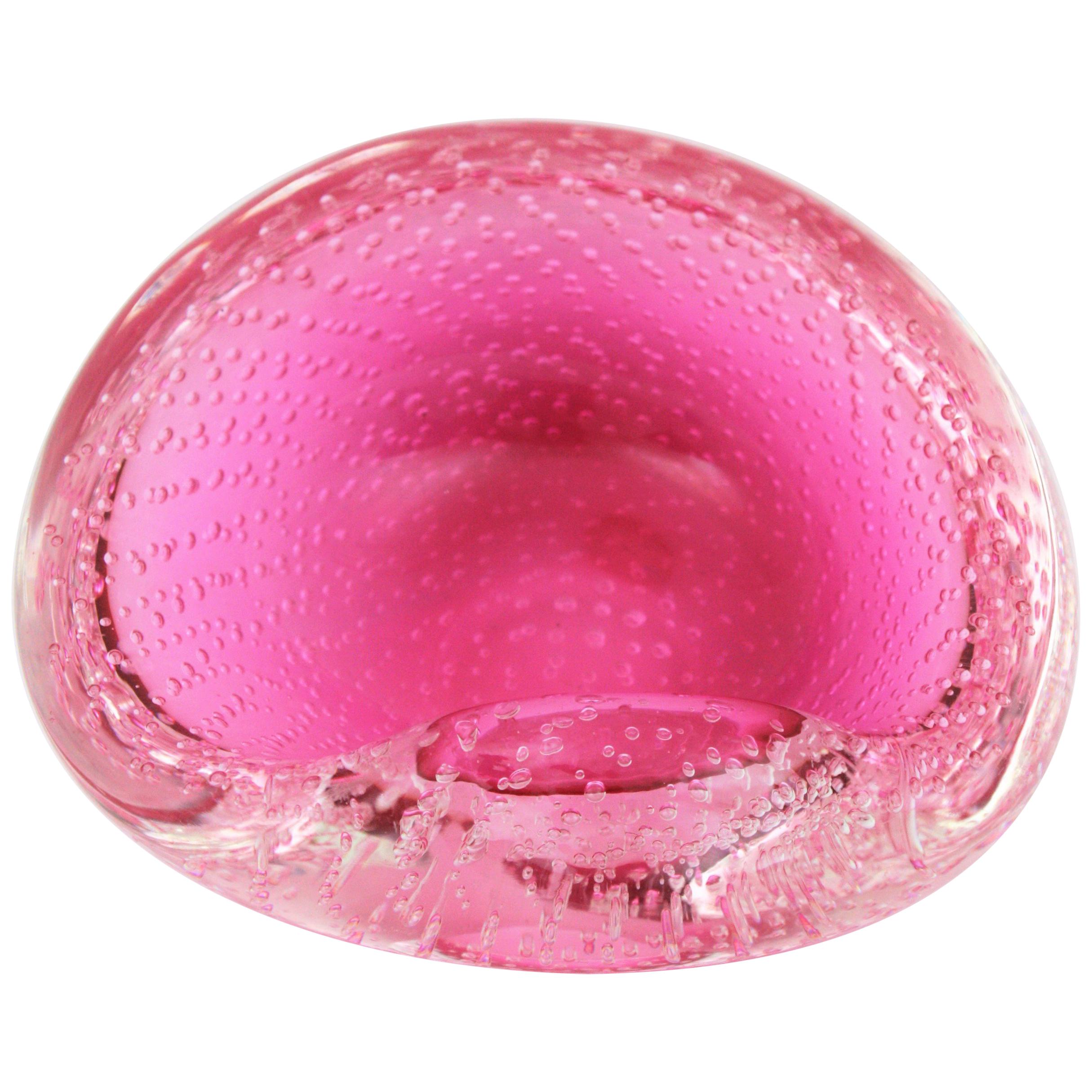 Archimede Seguso Pink Murano Glass Kidney Bowl with Air Bubbles, 1960s 1