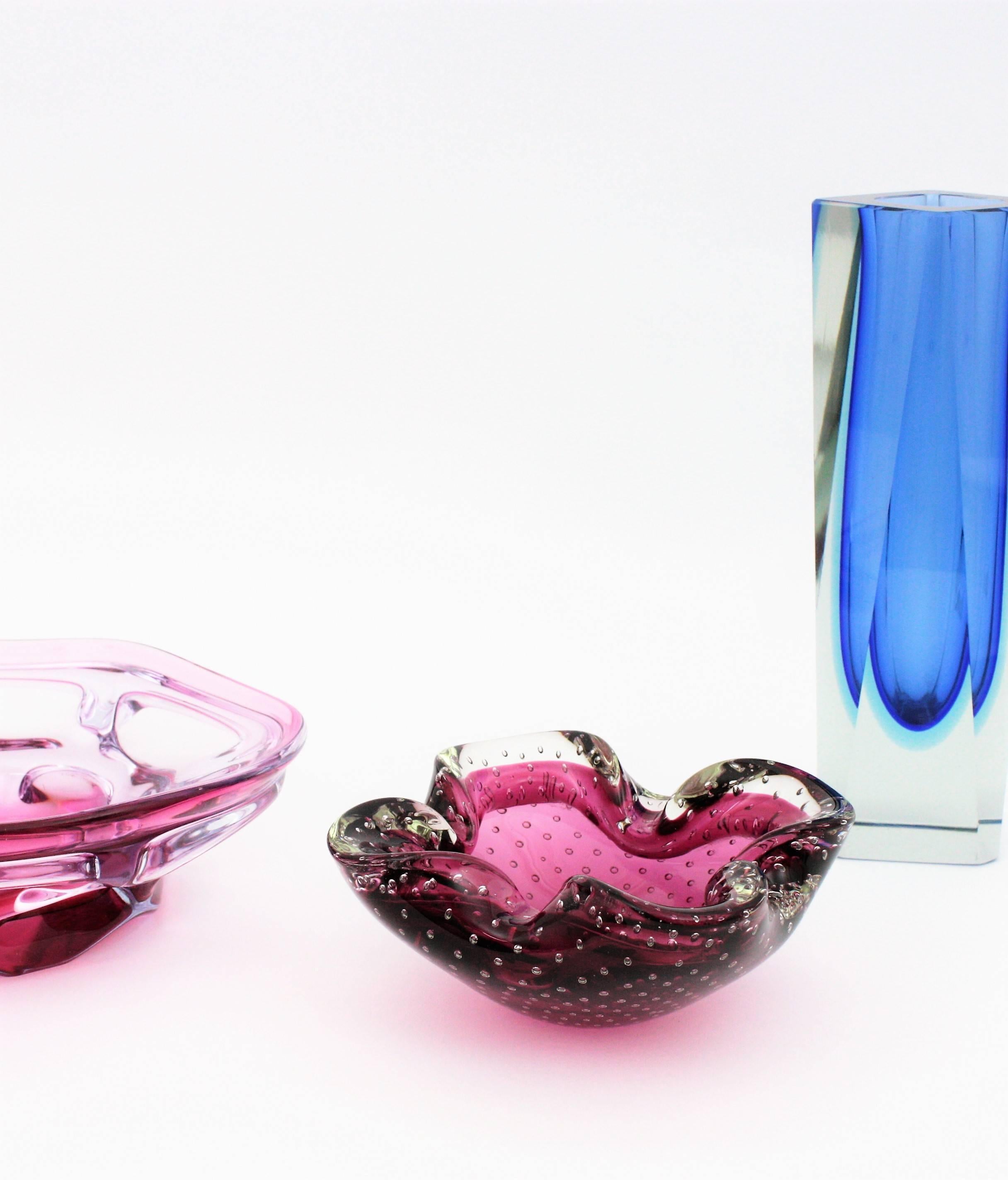 Italian Archimede Seguso Pink Murano Sommerso Bullicante Glass Bowl / Ashtray, 1960s For Sale