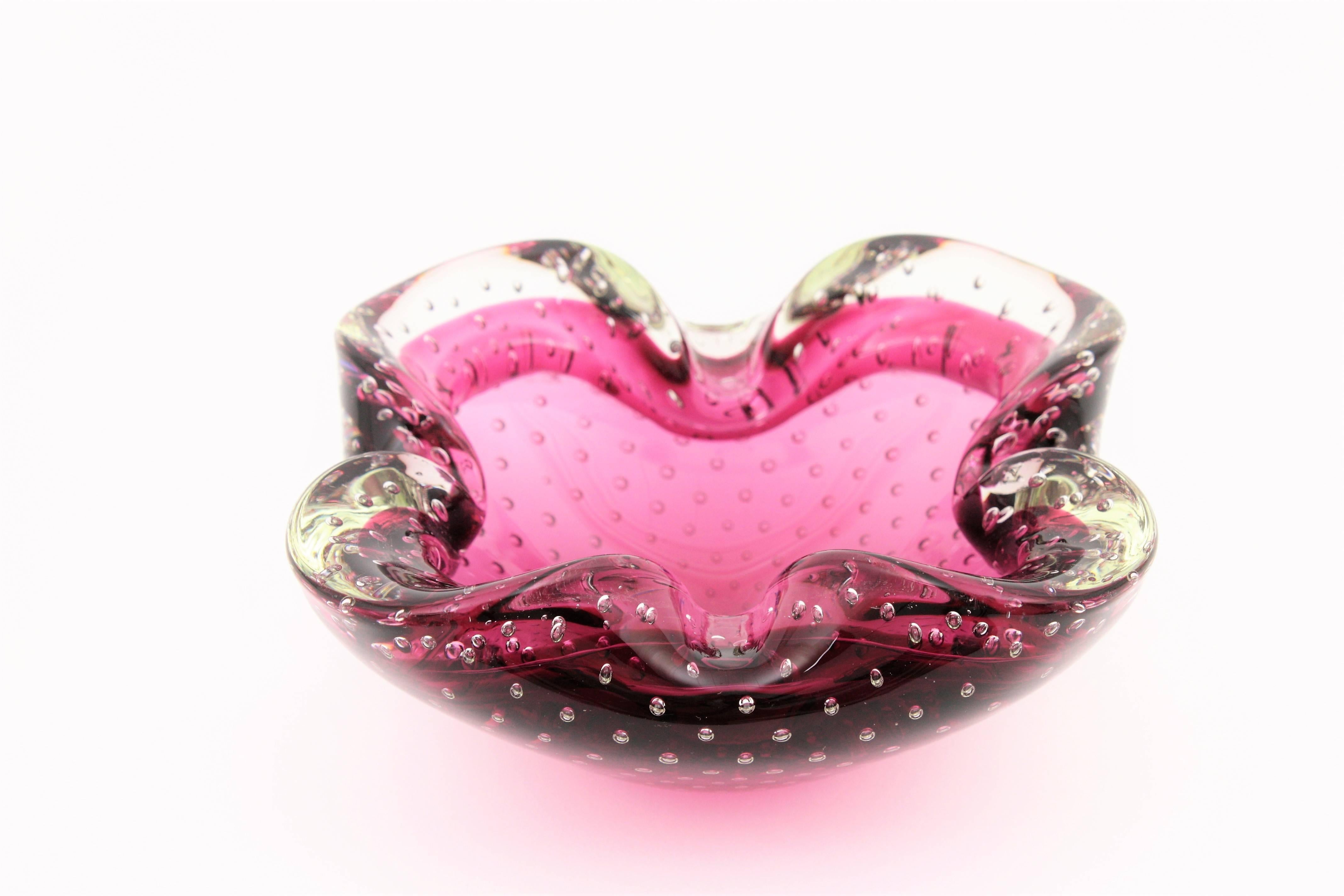 20th Century Archimede Seguso Pink Murano Sommerso Bullicante Glass Bowl / Ashtray, 1960s For Sale