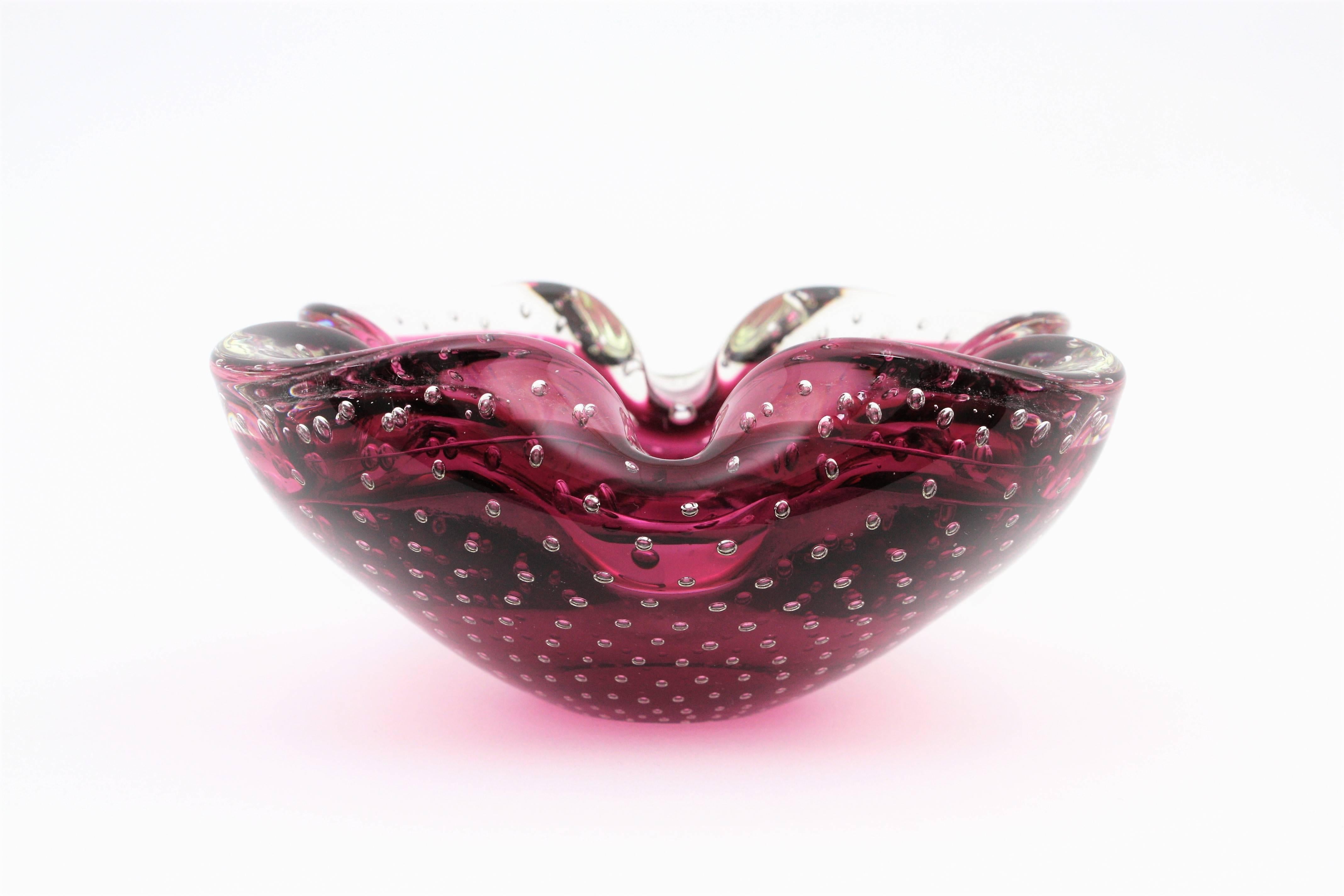 Archimede Seguso Pink Murano Sommerso Bullicante Glass Bowl / Ashtray, 1960s For Sale 1