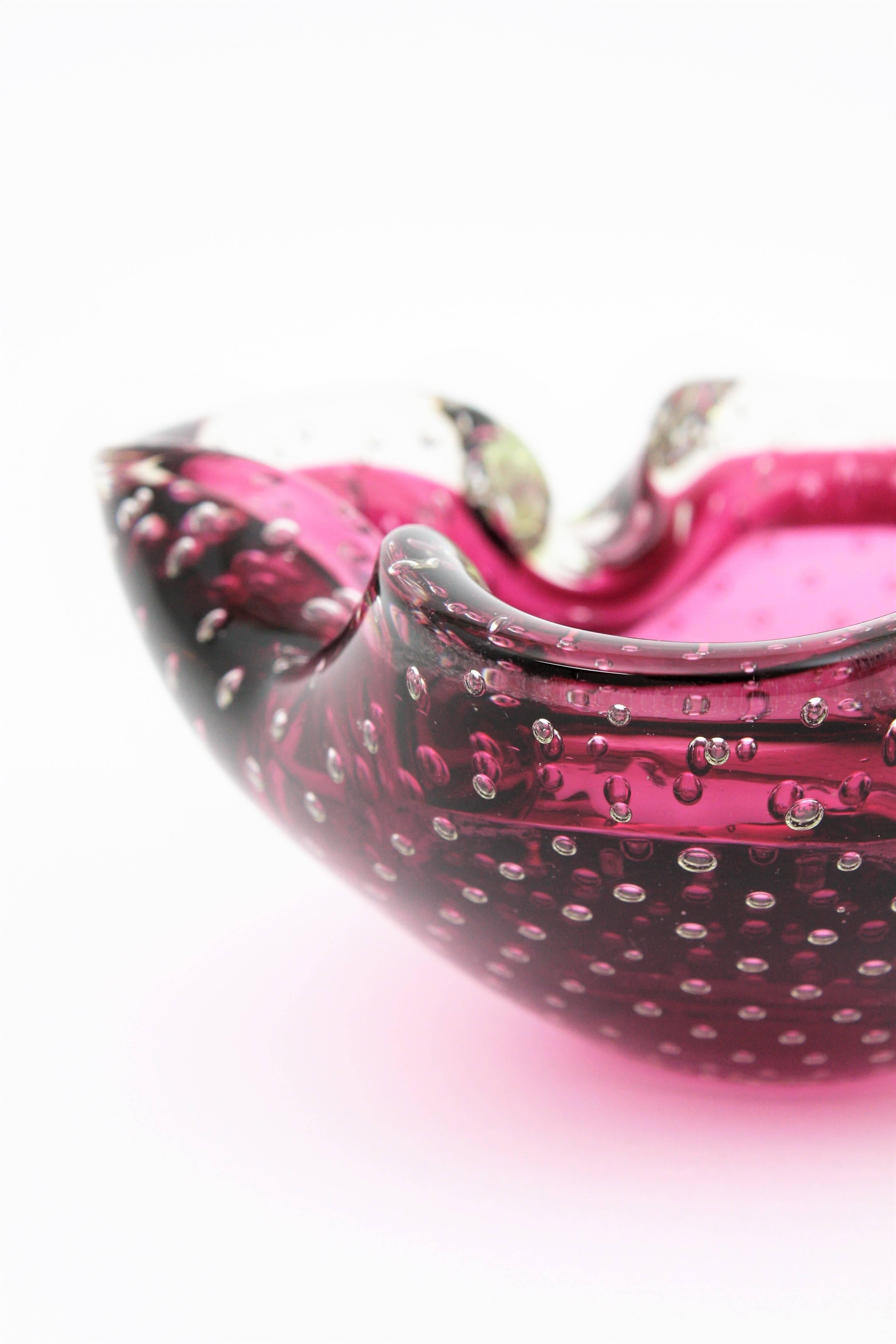 Archimede Seguso Pink Murano Sommerso Bullicante Glass Bowl / Ashtray, 1960s For Sale 3