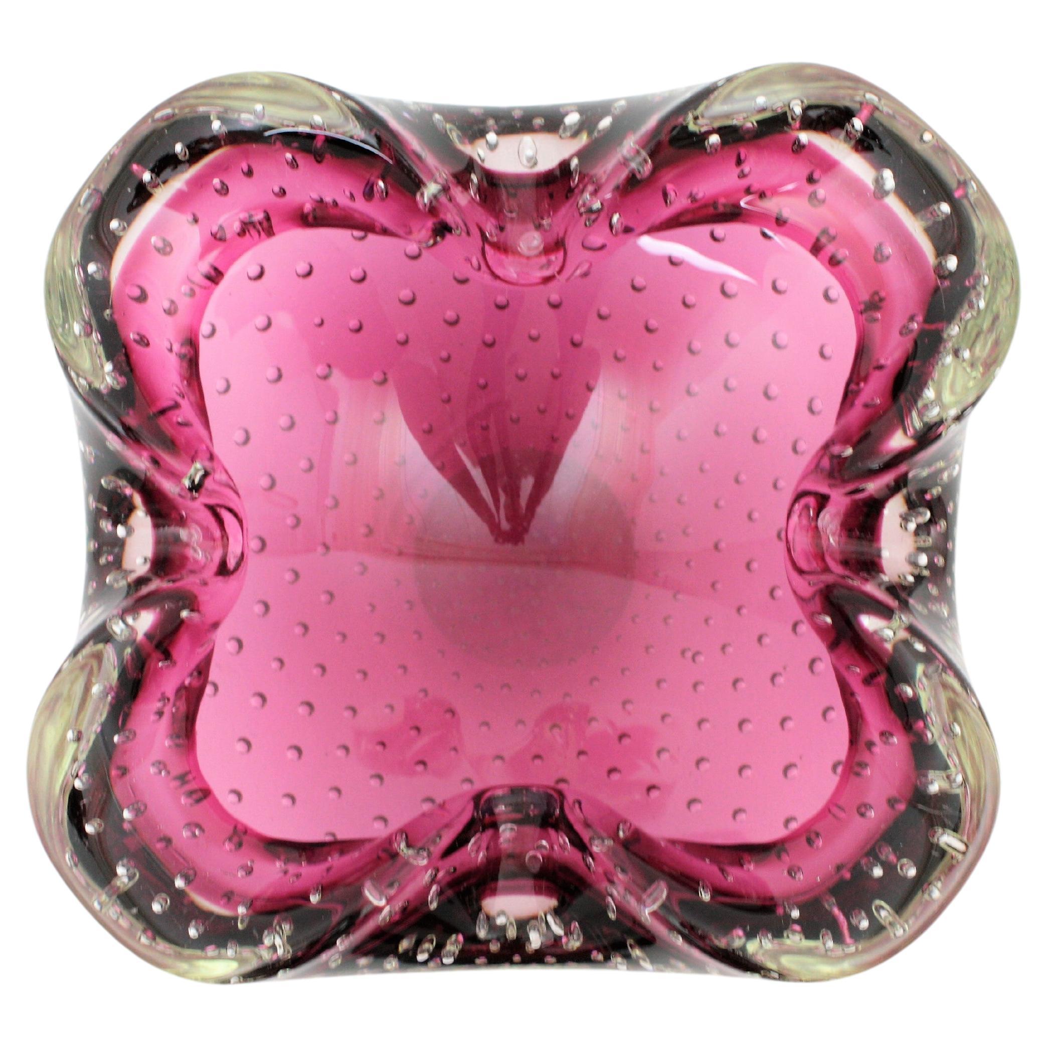 Archimede Seguso Pink Murano Sommerso Bullicante Glass Bowl / Ashtray, 1960s For Sale