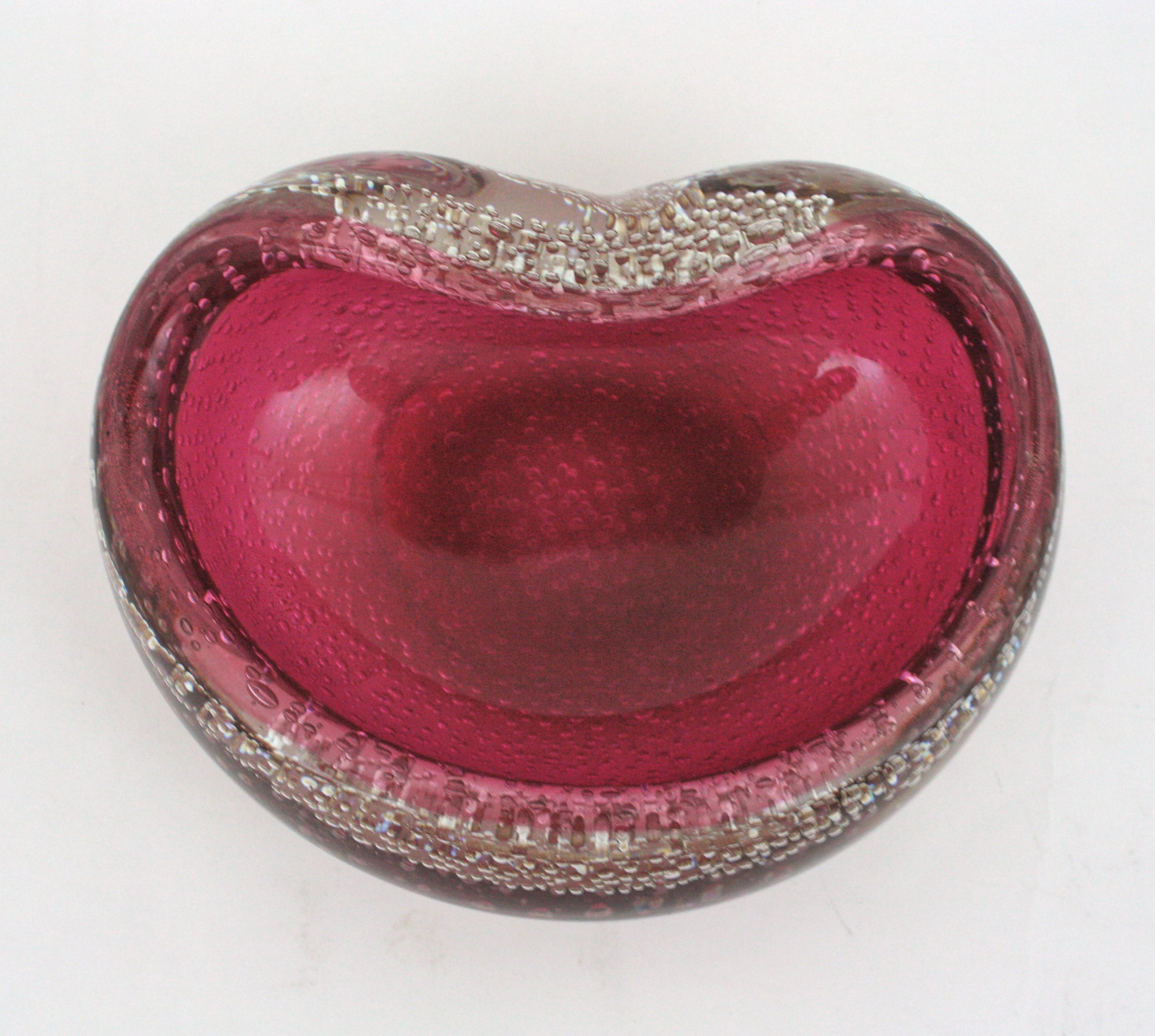 Archimede Seguso Murano Pink Sommerso Italian Art Glass Kidney Shape Bowl  For Sale 5