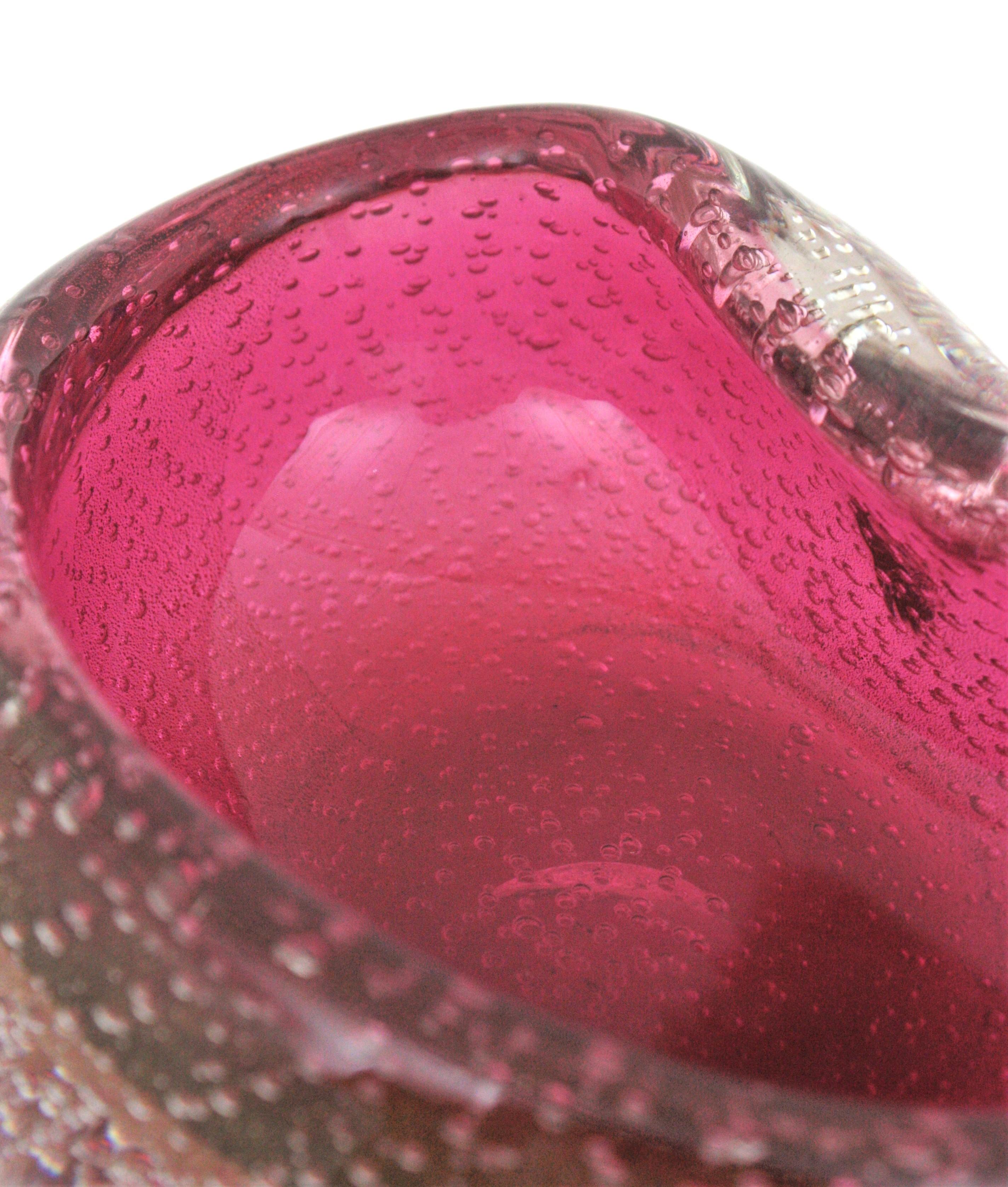 Archimede Seguso Murano Pink Sommerso Italian Art Glass Kidney Shape Bowl  For Sale 6