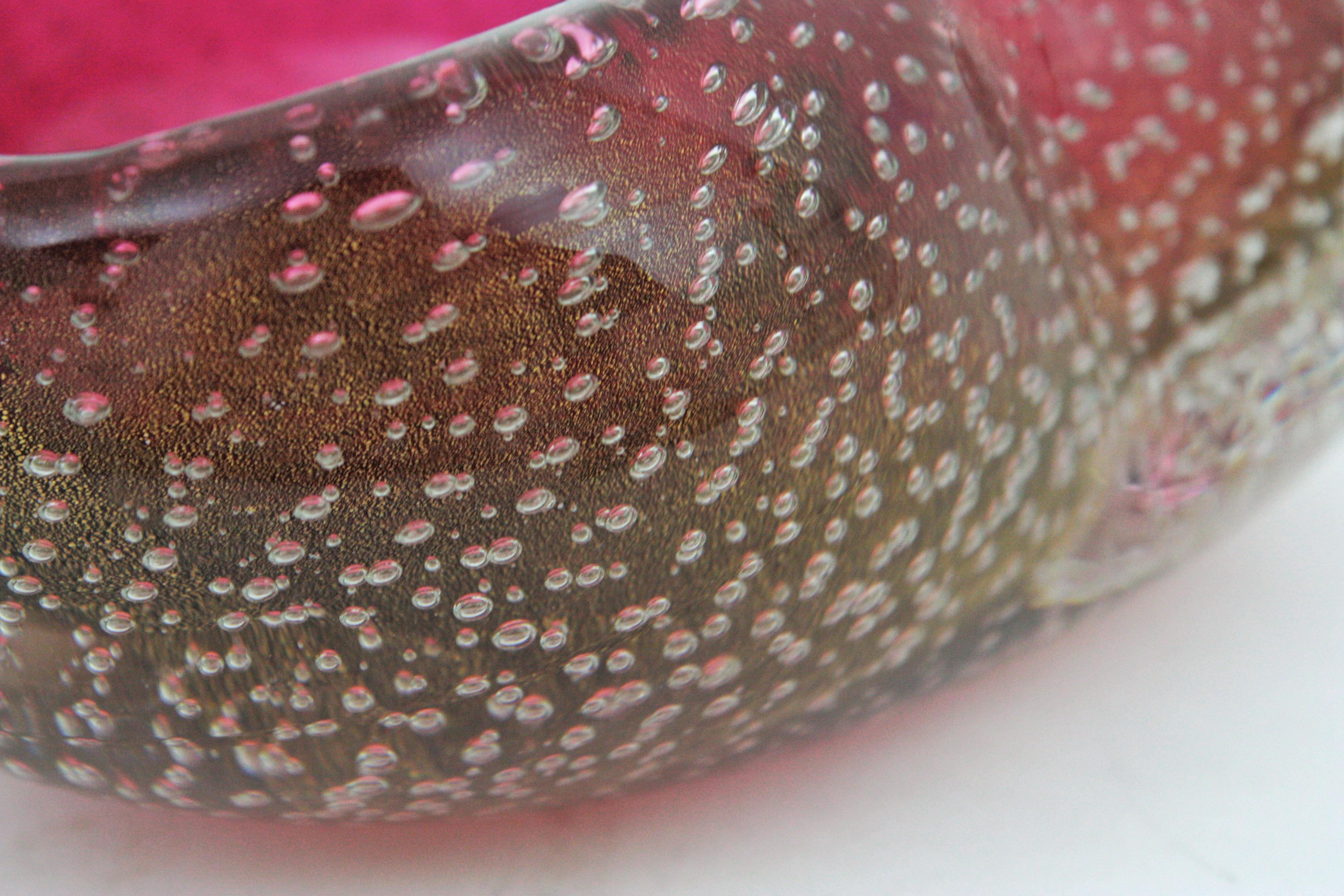 Archimede Seguso Murano Pink Sommerso Italian Art Glass Kidney Shape Bowl  For Sale 7