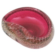 Archimede Seguso Murano Pink Sommerso Italian Art Glass Kidney Shape Bowl
