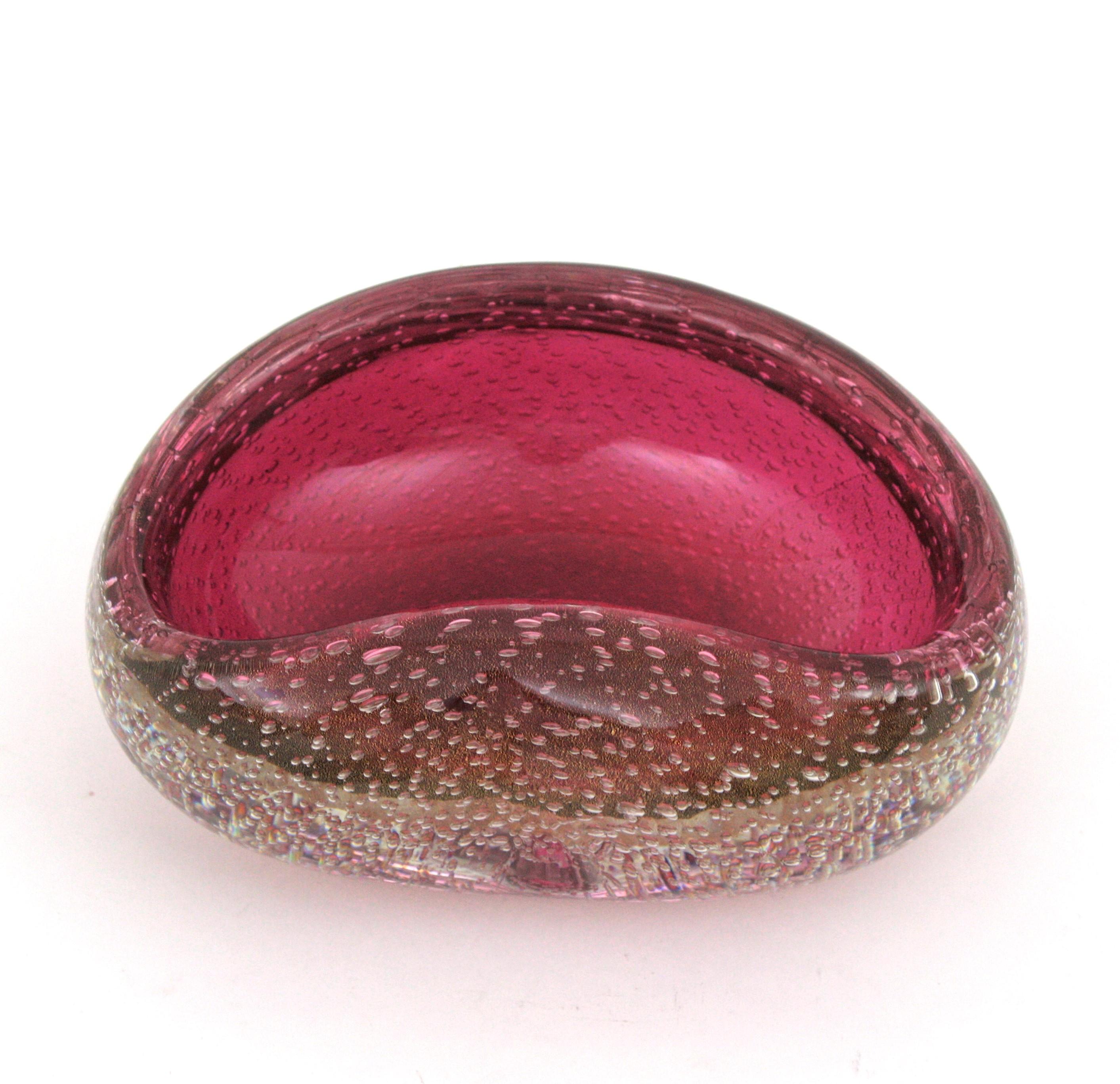 Mid-Century Modern Archimede Seguso Murano Pink Sommerso Italian Art Glass Kidney Shape Bowl  For Sale